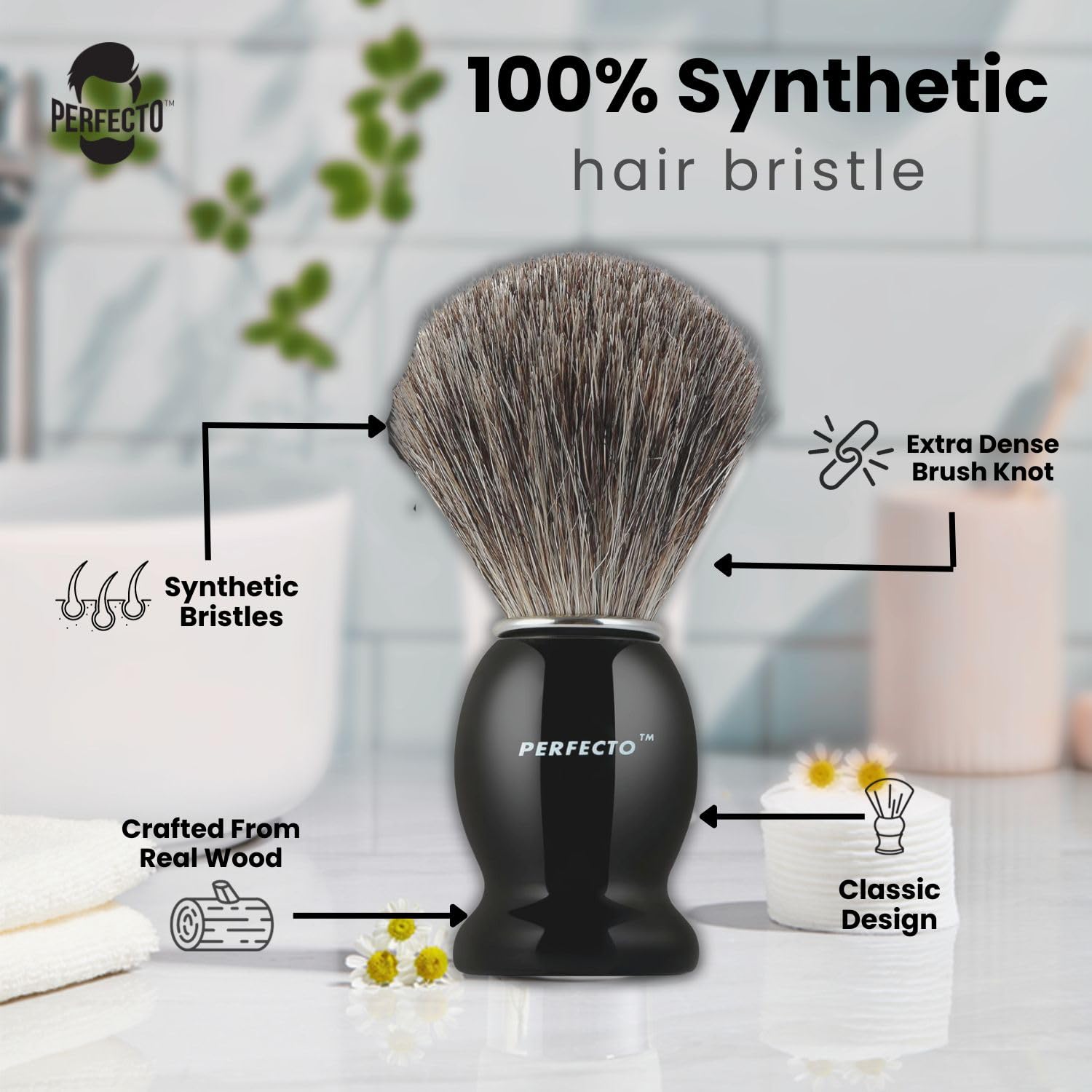 Perfecto Synthetic Bristles Shaving Brush For Men, Engineered For The Best Shave Of Your Life. Shaving Brush - Shave Brush For W