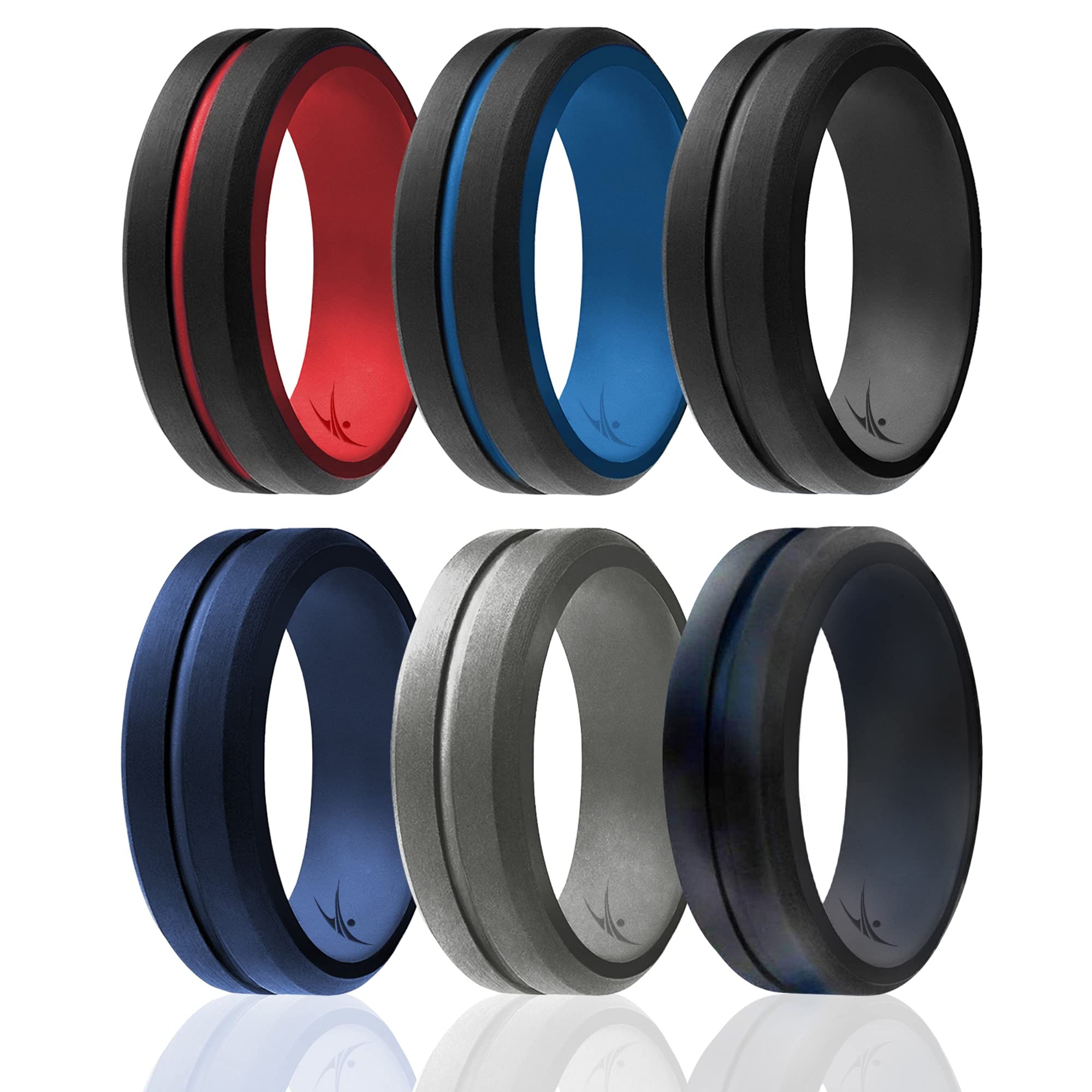 Silicone Wedding 2Layer Middle Line Ring Set - Black-Camo By Roq For Men - 6 X 13 Mm Ring