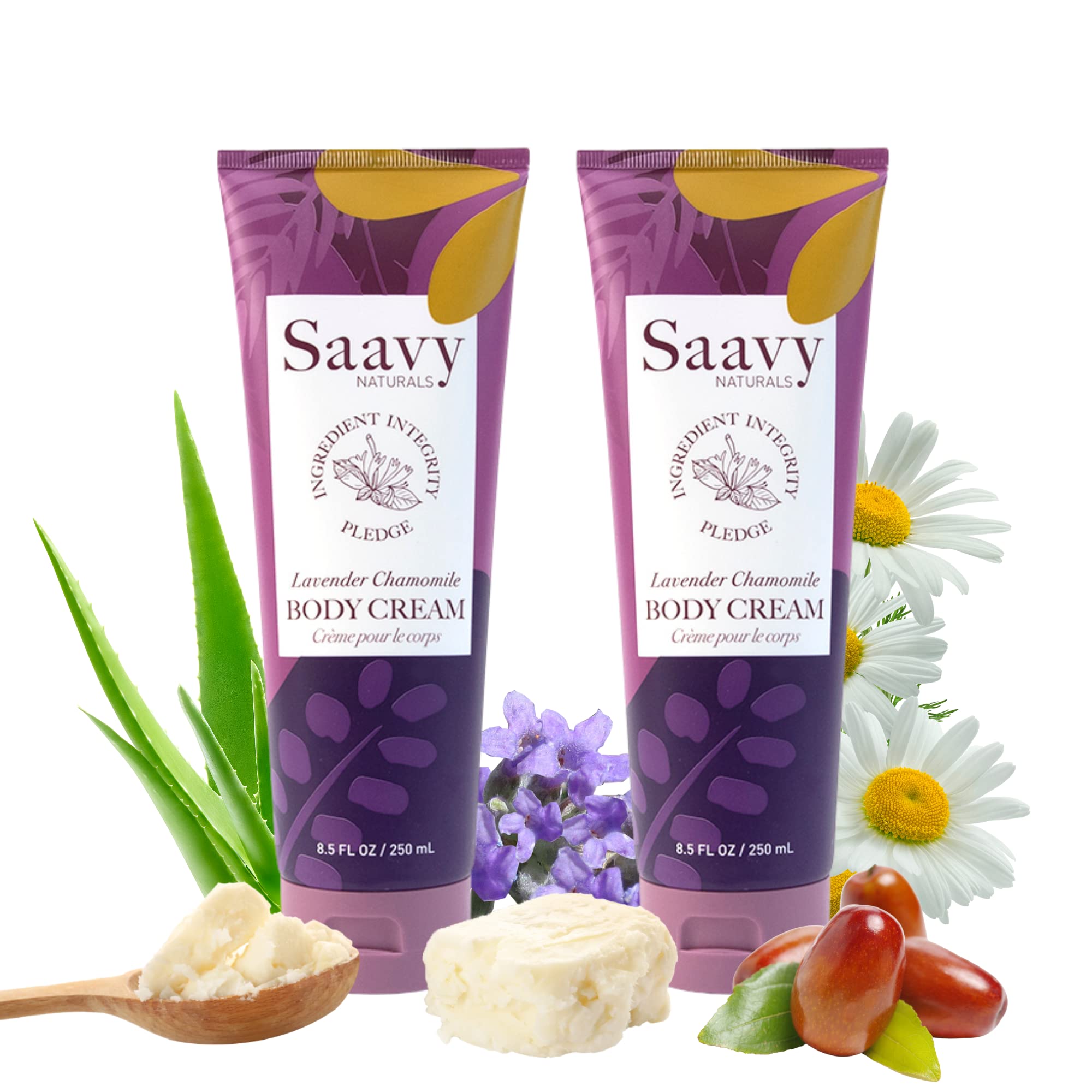 Saavy Naturals Lavender Chamomile Body Cream for Women, Absorbent Shea Butter Vegan Formula for Women, Thick and Creamy, Natural