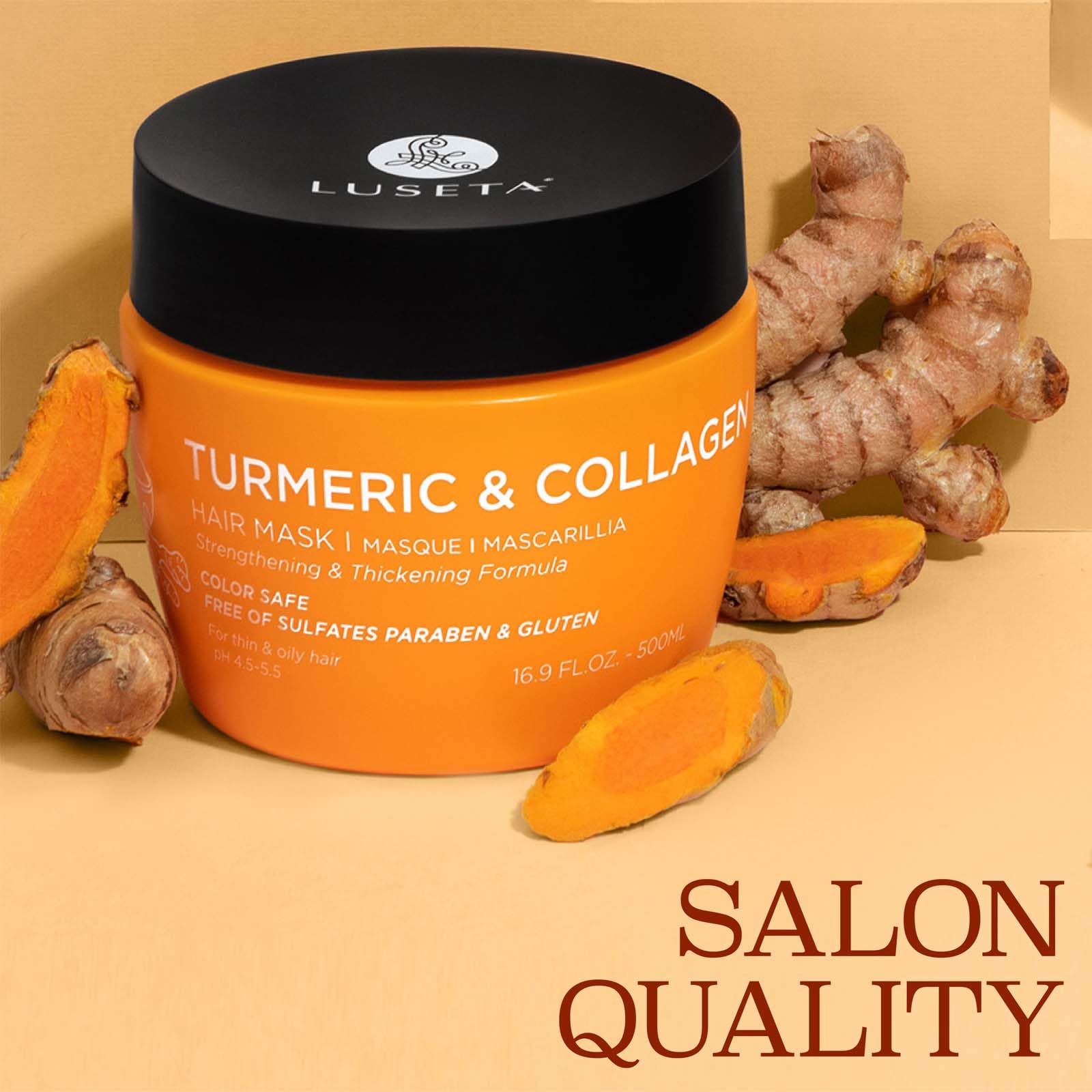 Luseta Turmeric & Collagen Hair Mask Thickening Hair Treatment For Thin And Oily Hair, Nourish Scalp, Frizz Control & Add Shine,