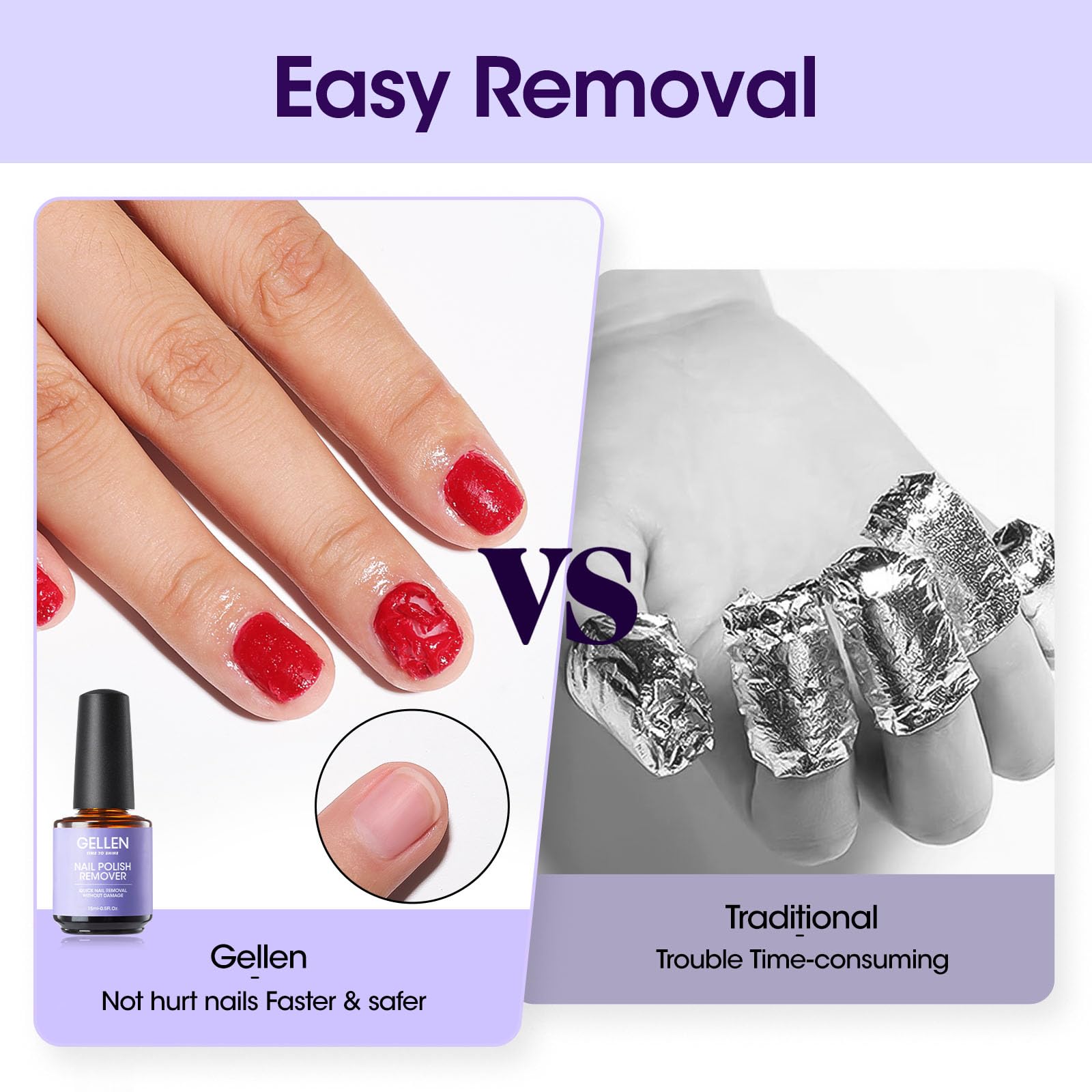 Gellen Gel Nail Polish Remover, 1Pc Gel Polish Remover For Nails, Quick & Easy Nail Gel Remover In 2-5 Minutes, No Need Soaking