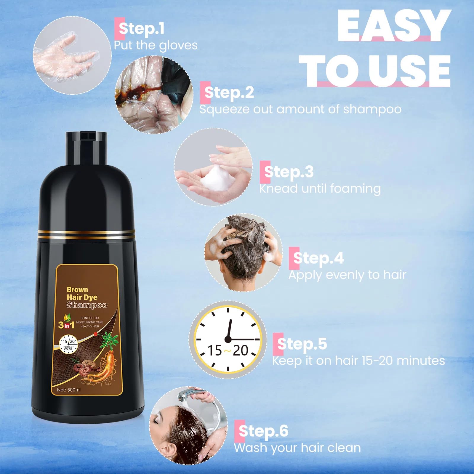 Bojica Hair Color Shampoo, Brown Hair Dye Shampoo 3 In 1 For Women&Men Herbal Ingredients Hair Dye In Minutes/Semi-Permanent/(16