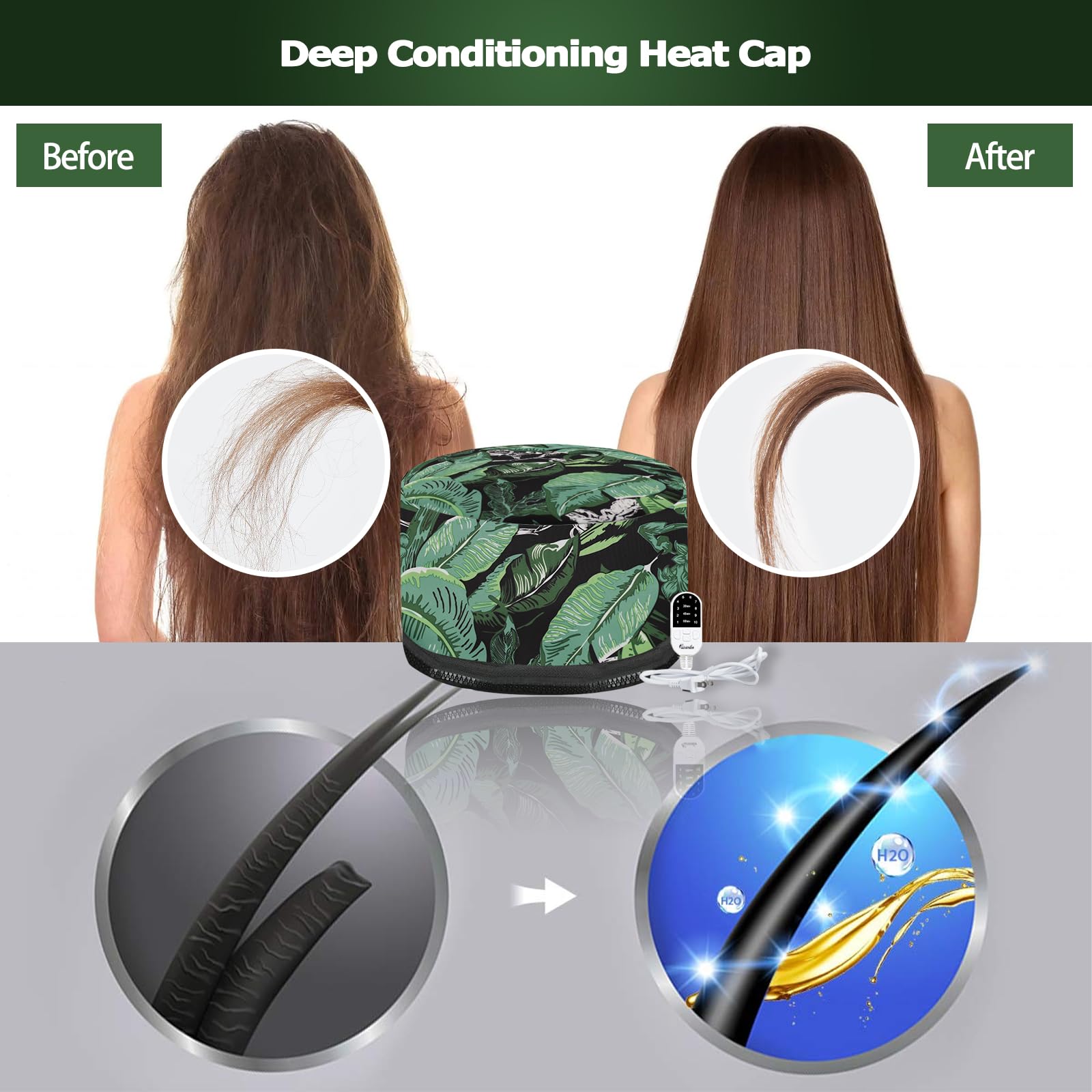 Vicarko Hair Steamer For Deep Conditioning, 10-Level Heats Up Quickly, 118    Power Cord, Heating Cap Hot Oil Treatment Heat, El