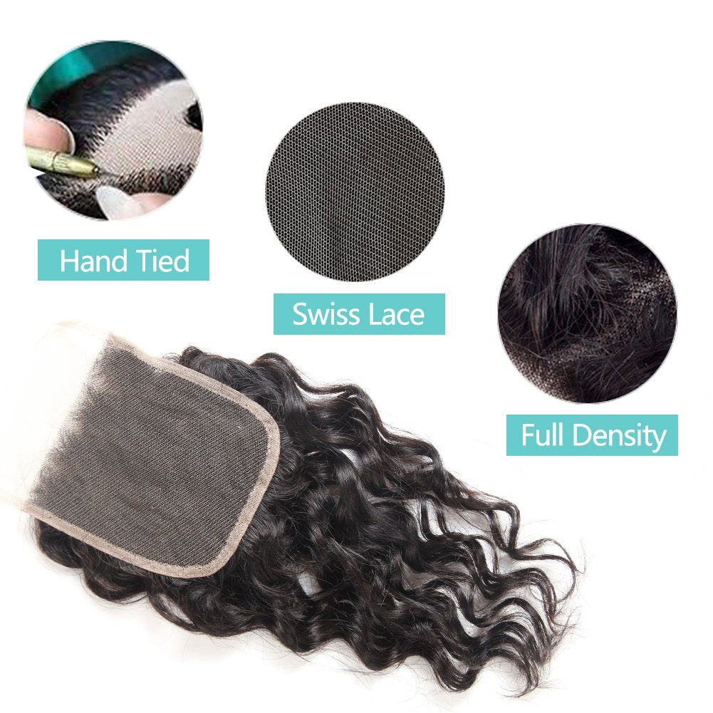 Malaysian Water Wave Bundles With Closure 12A Ocean Wave Wet & Wavy Human Hair Bundles With T Part Lace Closure 100% Human Hair