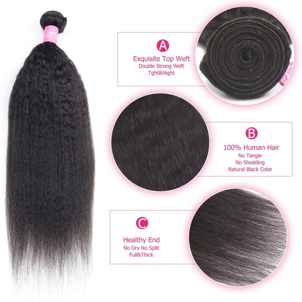 Odir Kinky Straight Bundles With 13X4 Frontal Brazilian Human Hair 18 20 22+16 Inch Unprocessed 9A Yaki Straight Virgin Hair 3 B