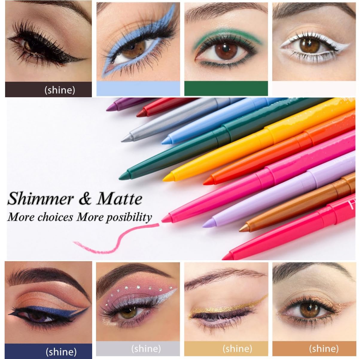 Onarisae Eyeliner Pencil Retractable Eyeliner Creamy Pigmented Smudge Proof Eye Liner Pen Shimmer Silver