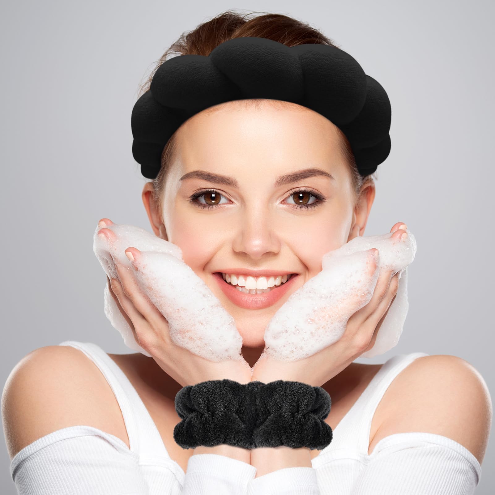 Zkptops Spa Headband for Washing Face Wristband Sponge Makeup Skincare Headband Terry Cloth Bubble Soft Get Ready Hairband for W