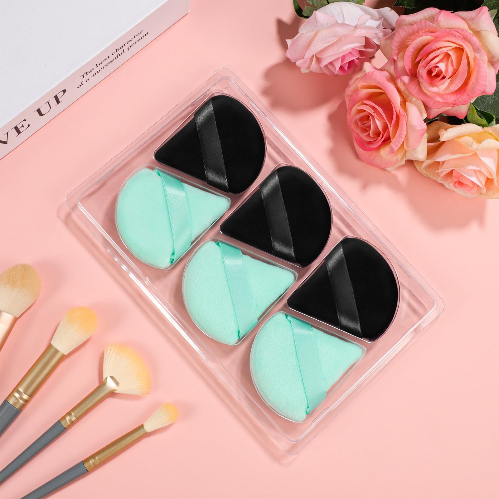 Pimoys 6 Pieces Powder Puff Face Soft Triangle For Loose Powder, Velour Makeup Blender Sponge Set Setting Powder Puff Beauty Mak
