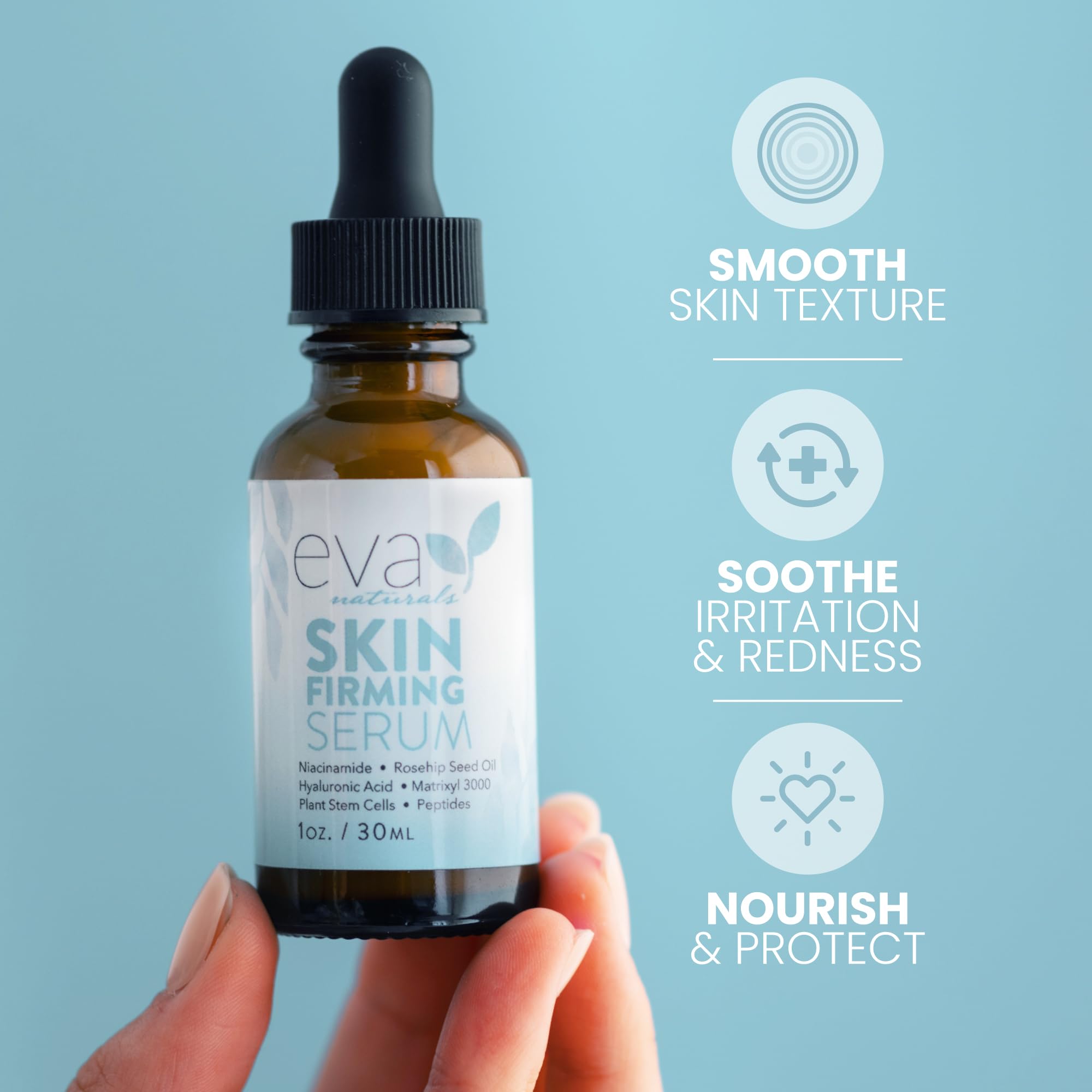 Eva Naturals Skin Firming Serum With Hyaluronic Acid, Vitamin C, And Niacinamide For Face - 2 Pack