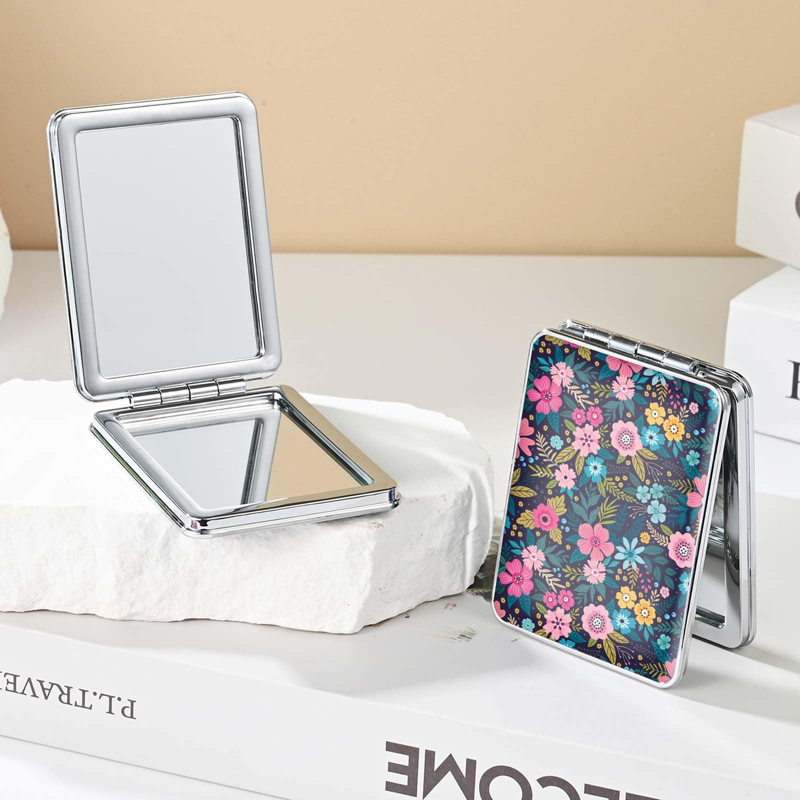Dcdcee Pocket Mirror, Small Travel Mirror With Magnification, Portable Double-Sided Magnifying Cosmetic Mirror For Daily (Flower