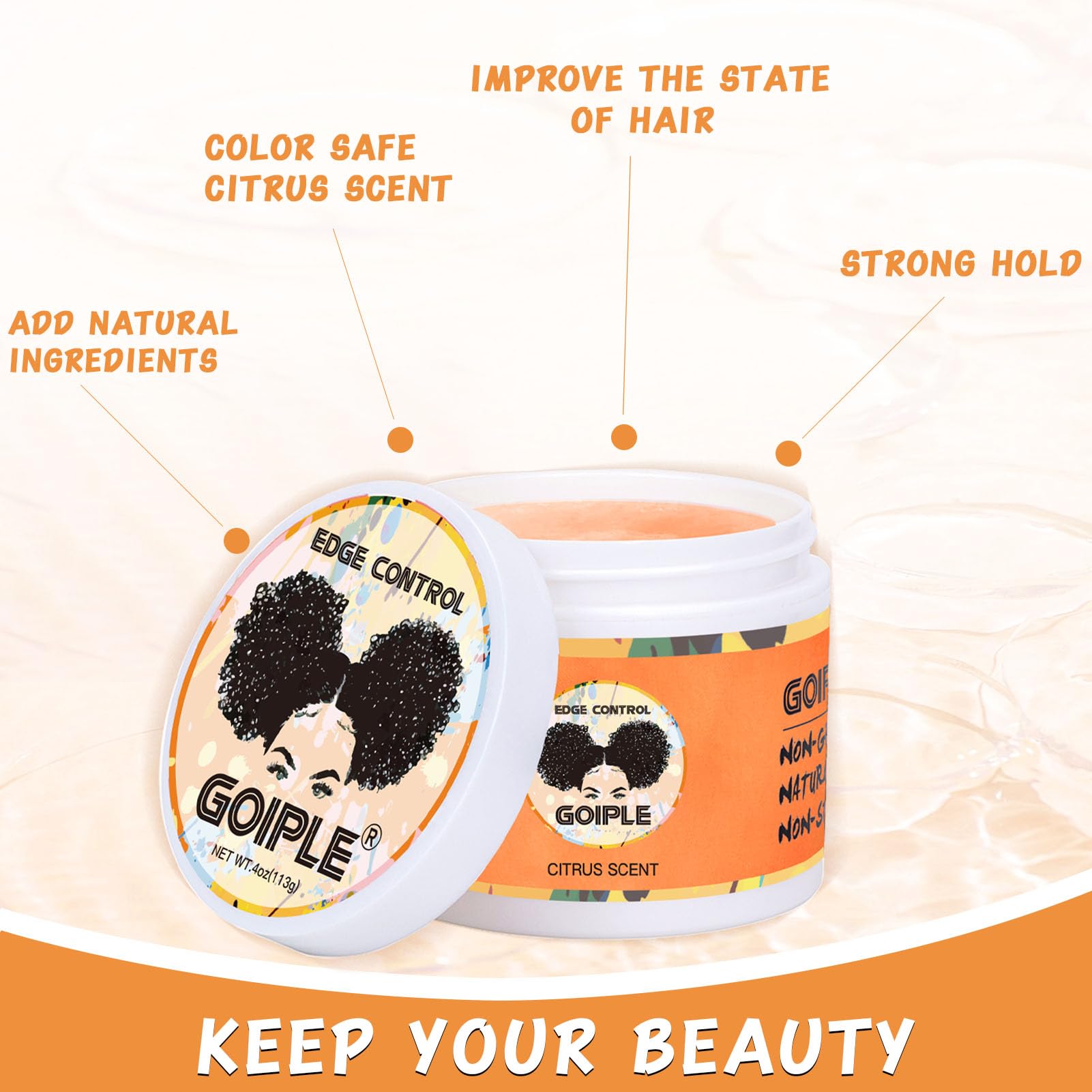 Edge Control Wax For Black Women - Strong Hold, Non-Greasy Smoother For Black Hair, No Flaking Or White Residue, Shine Hair Gel