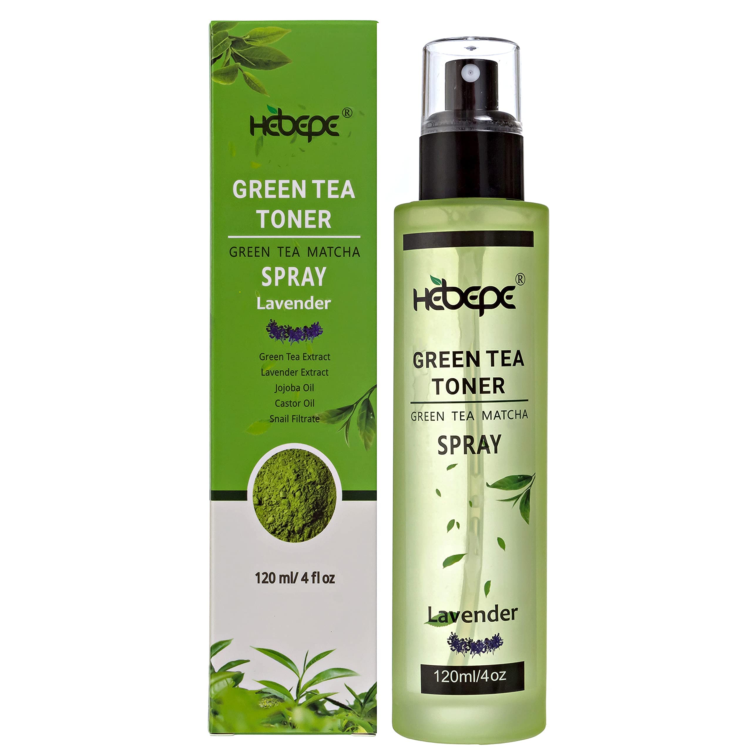 Hebepe Green Tea Matcha Facial Toner Mist with Lavender, Refreshing, and Soothing Face Toner, with Jojoba Oil, Castor Oil, Snail