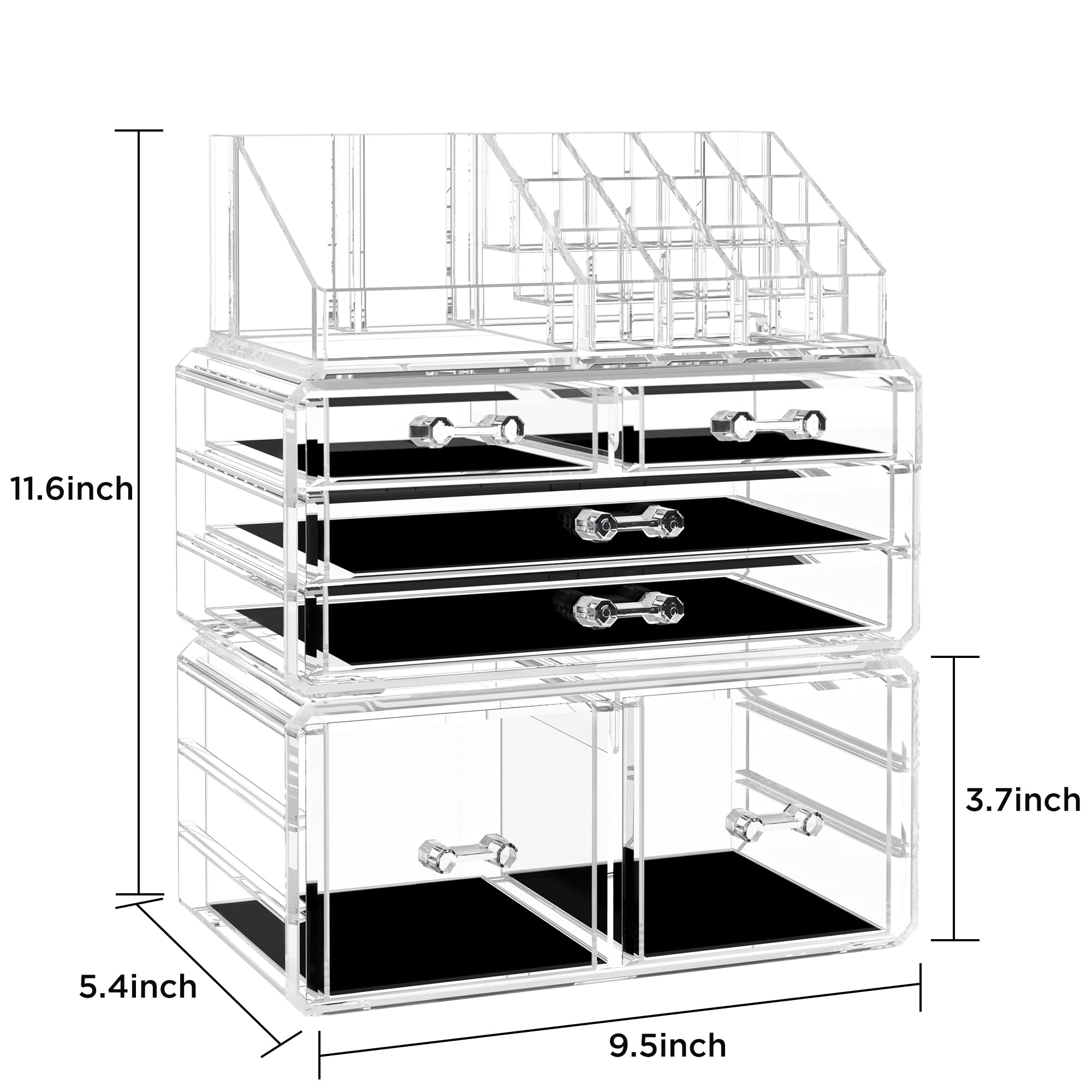 Hblife Acrylic Clear Dustproof Makeup Storage Organizer Drawers Large Skin Care Cosmetic Display Cases For Bathroom Stackable St