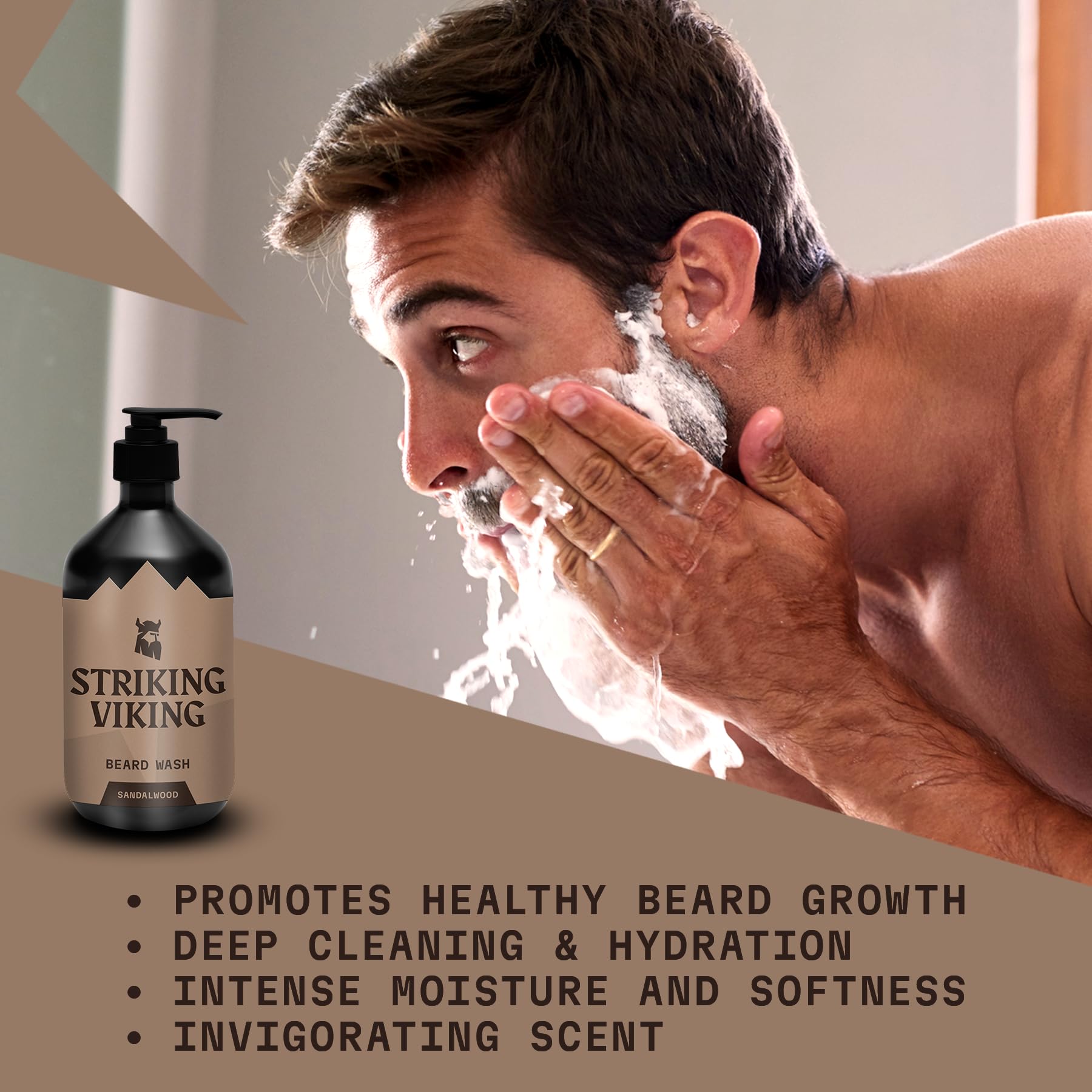 Striking Viking Beard Wash/Beard Shampoo (17 Oz) Sandalwood Scent - Beard Shampoo For Men Paraben & Sulfate Free - Deep Cleansin