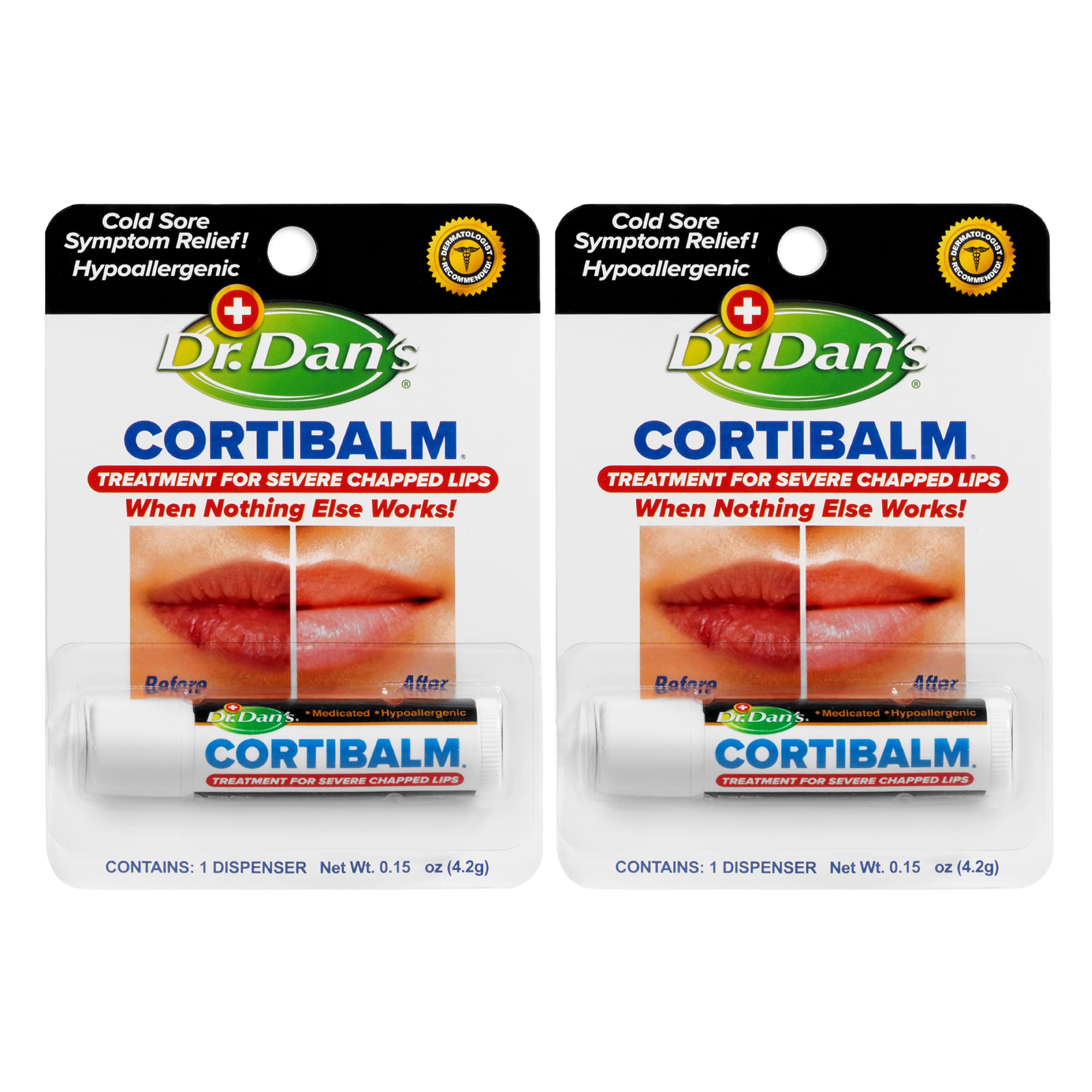 Dr. Dan's Cortibalm 2 pack -for Dry Cracked Lips Healing for Severely Chapped Lips - Designed for Men, Women and Children - 2 Pa