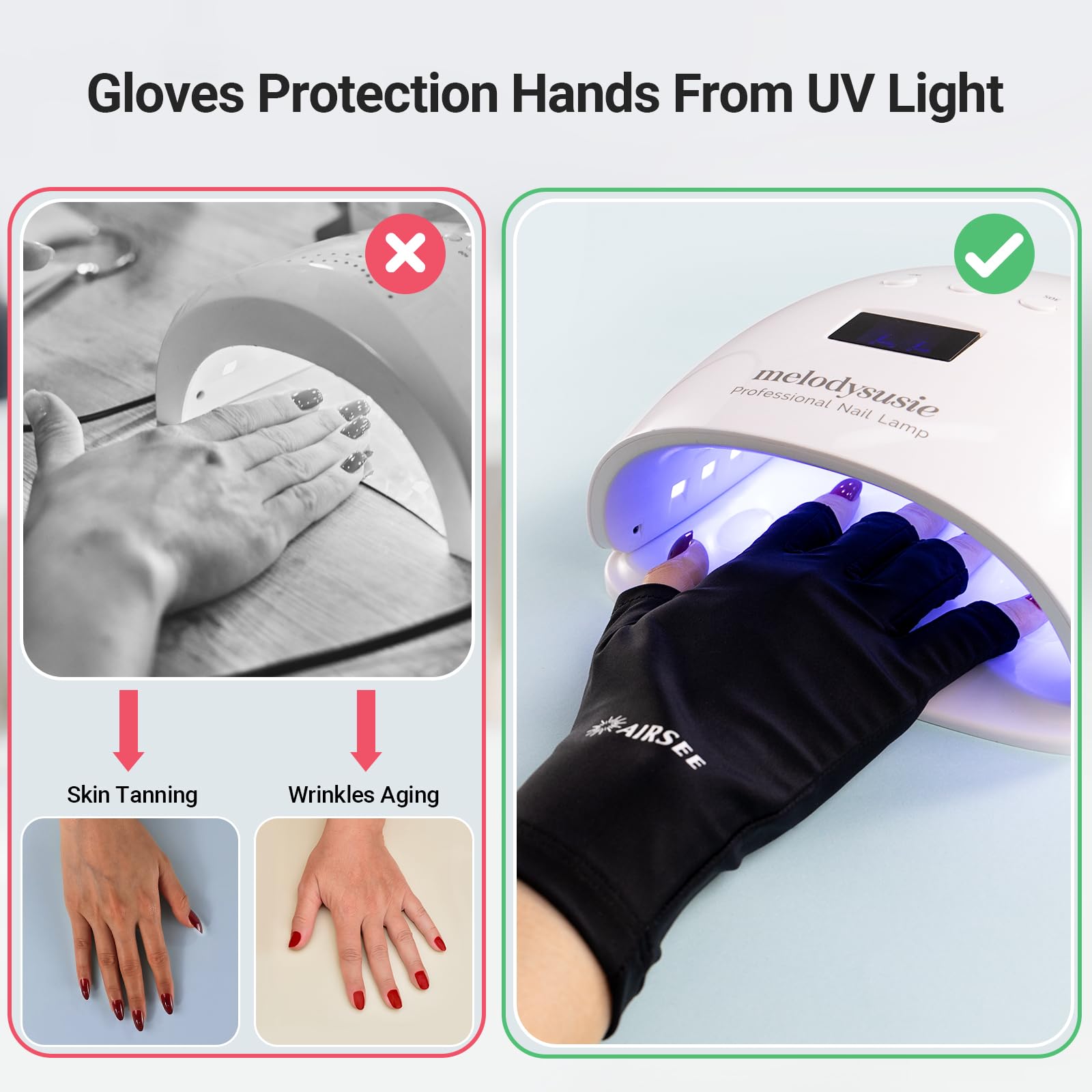 Airsee Breathing Uv Gloves For Nail Gel,Professional Upf50+ Protection Gloves For Uv Lamp, Ice Silk Cloudy Soft Fingerless Glove