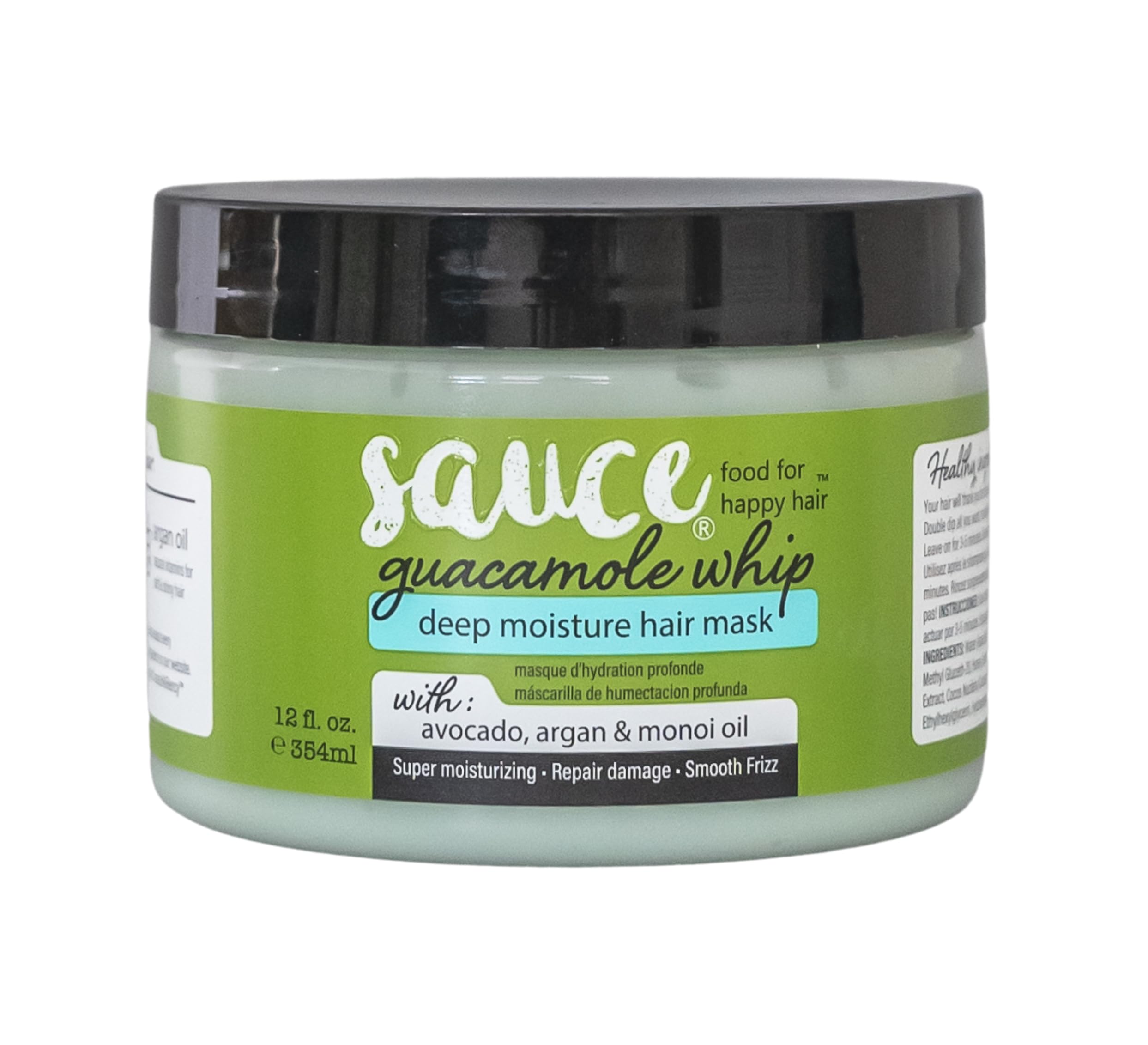 SAUCE BEAUTY Guacamole Whip Hair Mask - Deep Conditioning for All Hair Types w/Avocado, Honey & Argan Oil - 12 Fl Oz for Dry, Da