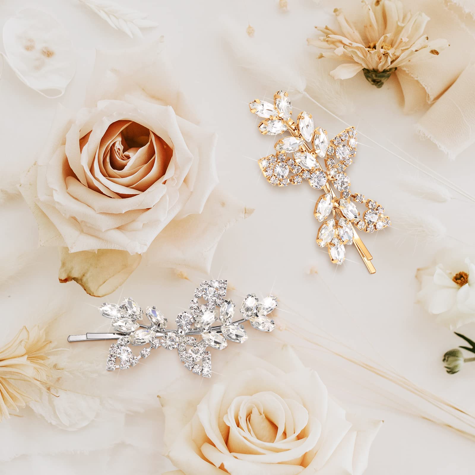 Waydress 4 Pieces Rhinestone Hair Clip Set, Leaf Wedding Hairpin Bride Pearl Crystal Hair Clips Rhinestone Barrette Elegant Brid