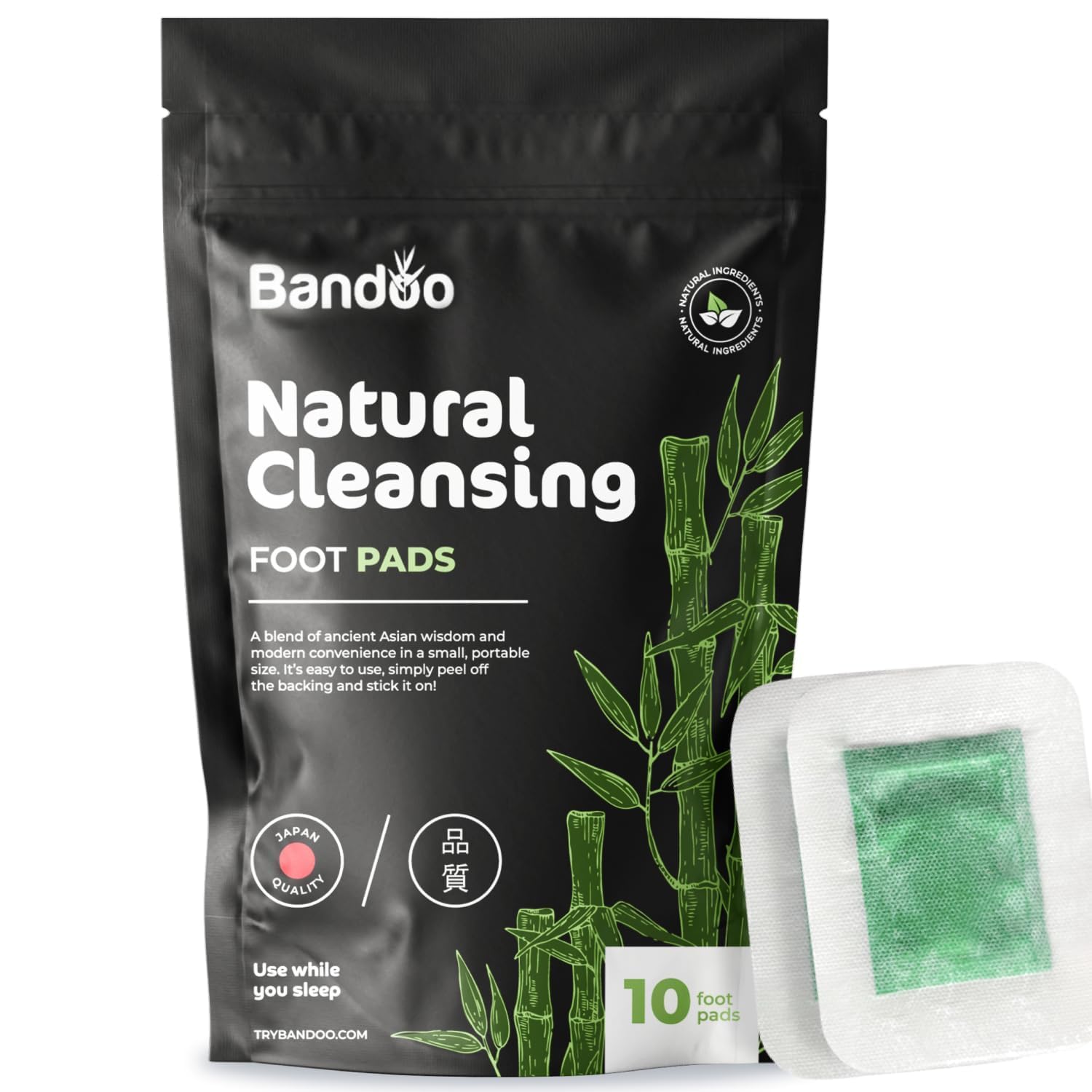 Bandoo Original Deep Cleansing Foot Pads - Premium Bamboo, Green, 10 Pads - Cleanse, Moisturize & Energize for Men & Women