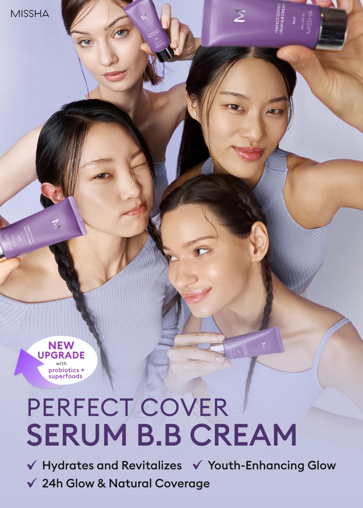Missha M Perfect Cover Serum Bb Cream No.25 Warm Beige, Skin Care Foundation Makeup, Tinted Moisturizer, Superfood Complex, Buil