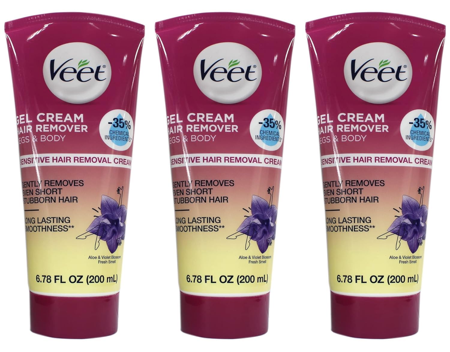 Fast Acting Gel Cream Hair Remover Veet Hair Remover Women 6.78 oz (Pack of 3)