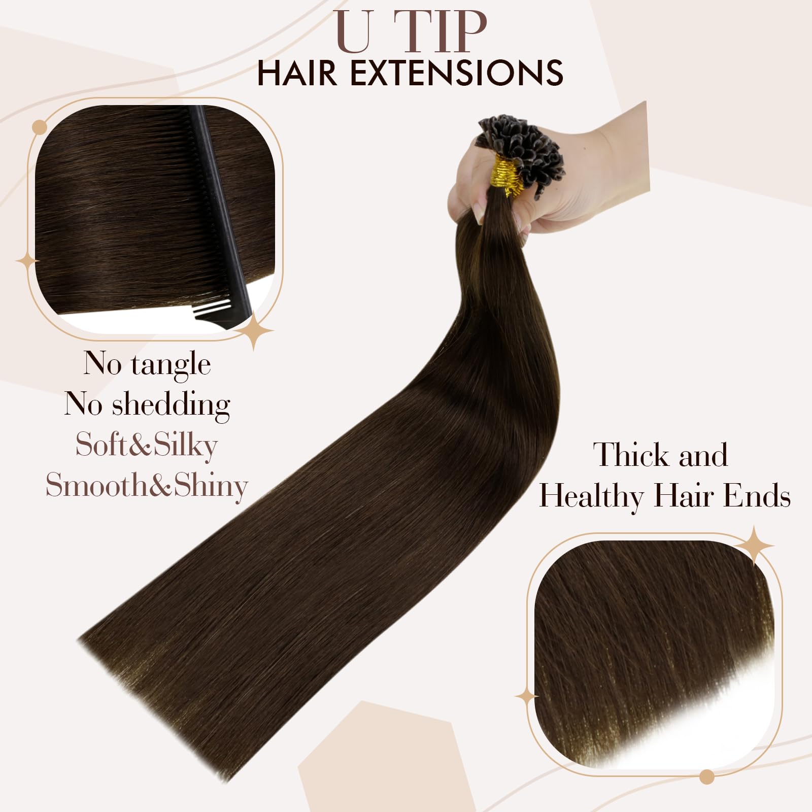 Hetto K Tip Hair Extensions Real Human Hair Dark Brown U Tip Hair Extensions Human Hair Pre Bonded K Tip Hair Extensions Long 22
