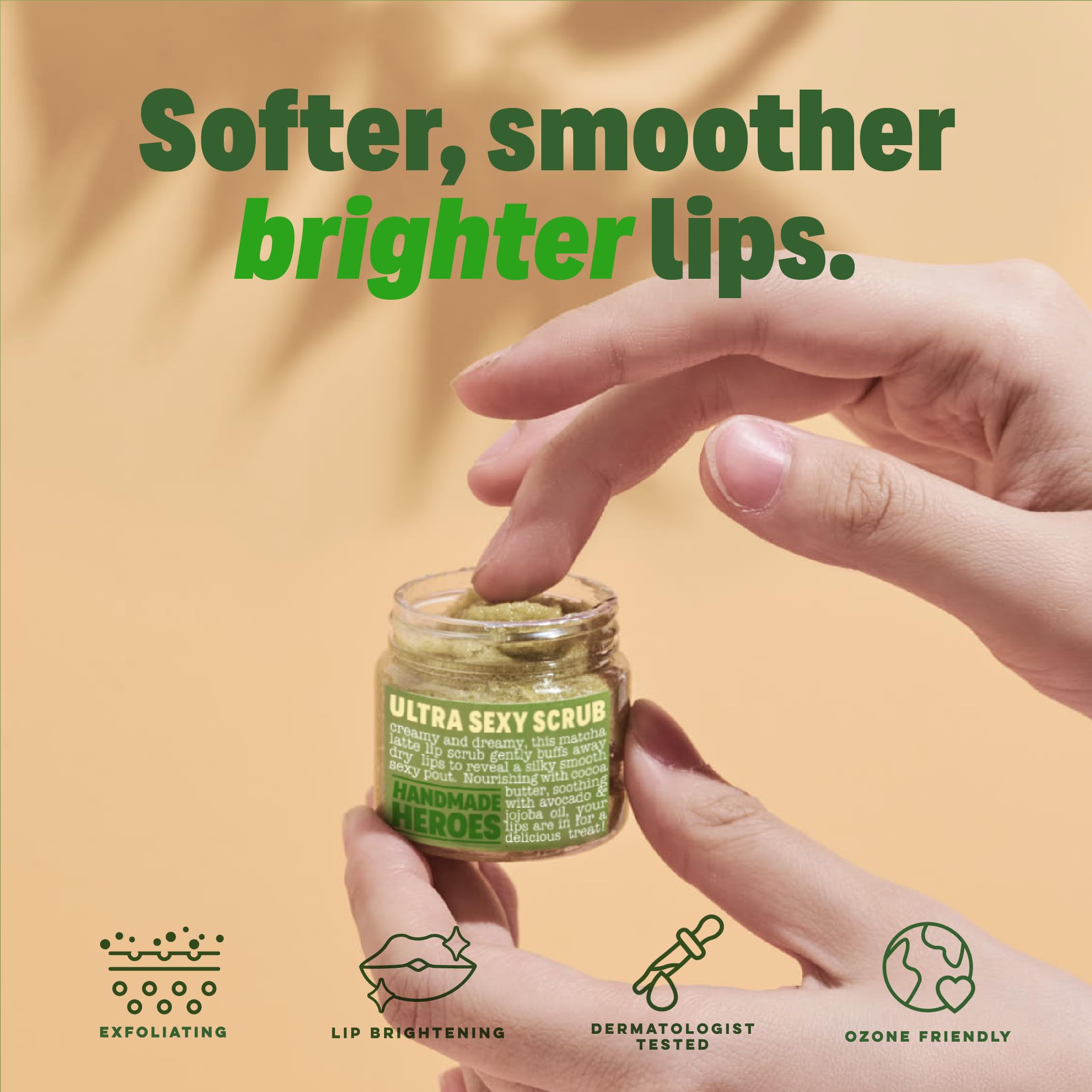 Handmade Heroes Matcha Latte Lip Scrub 1Oz | 100% Natural Vegan Skin Care | Deep Conditioning Lip Scrub For Dry Lips With Jojoba