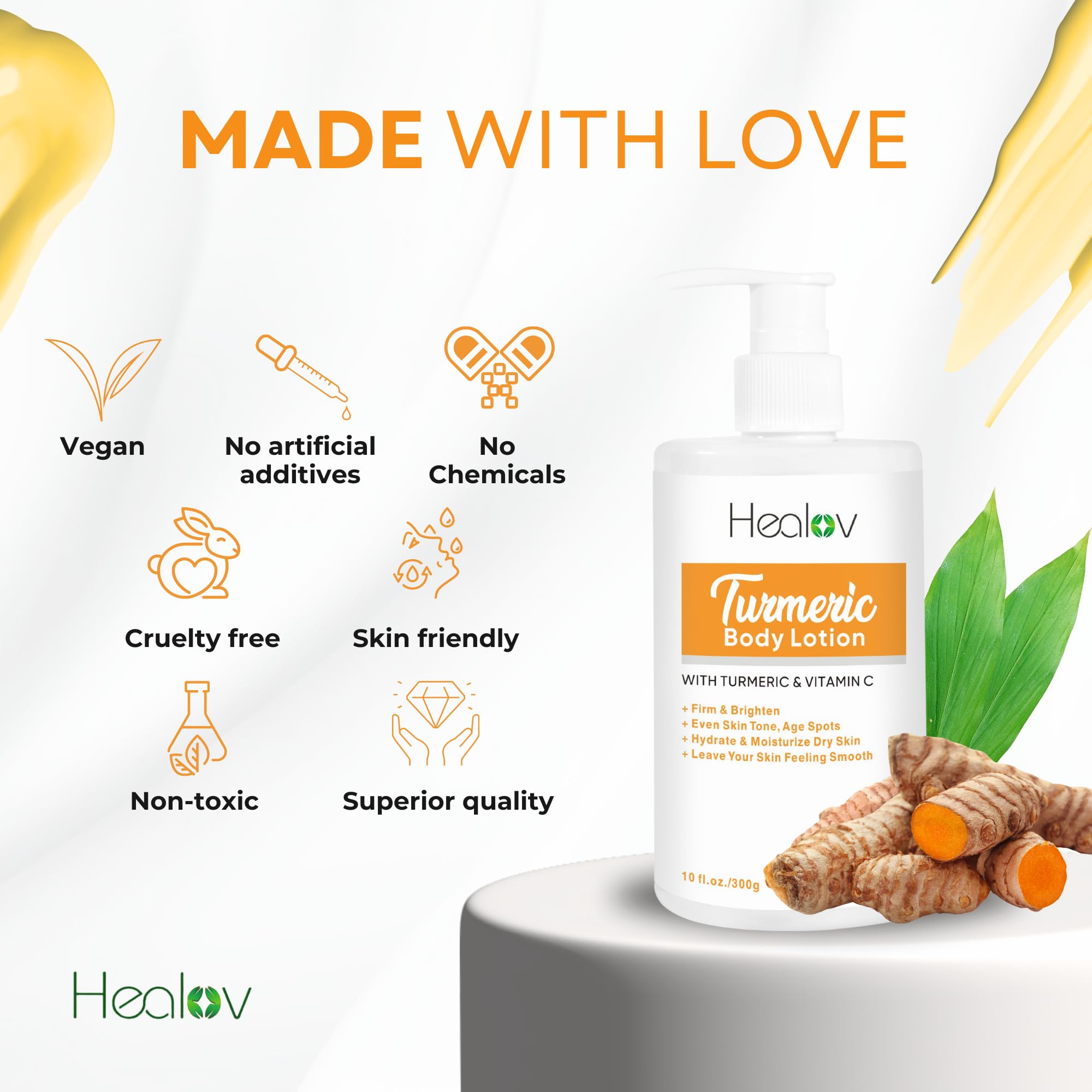 Herblov Turmeric Lotion For Dark Spots - Natural Skin Brightening Cream For Face & Body - Turmeric Face Cream To Cleanse Skin, F