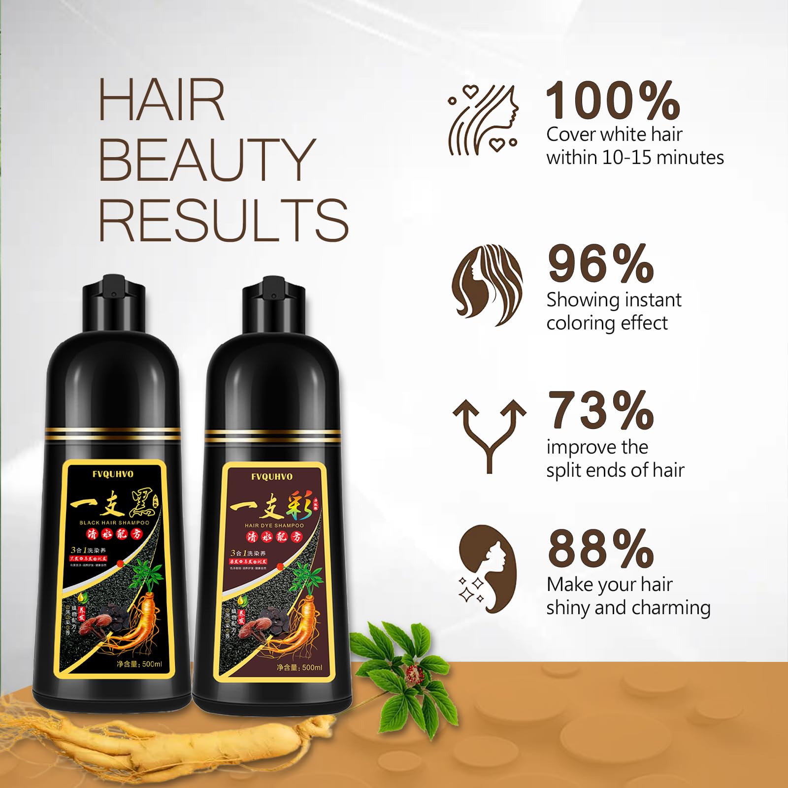 Instant Blonde Brown Hair Dye Shampoo 500Ml For Men & Women, 3 In 1 Golden Color 100% Gray Coverage, Natural Dye In Minutes 17.6