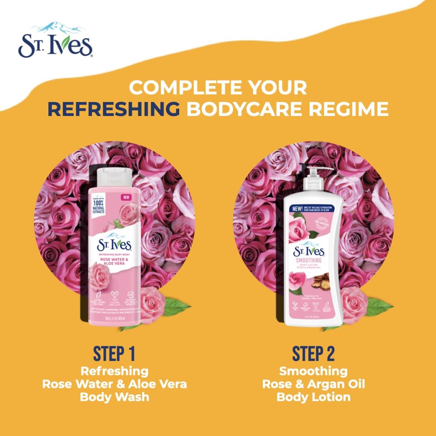 St. Ives Body Wash Refreshing Cleanser Rose Water & Aloe Vera Made With Plant-Based Cleansers & 100% Natural Extracts 16 Oz