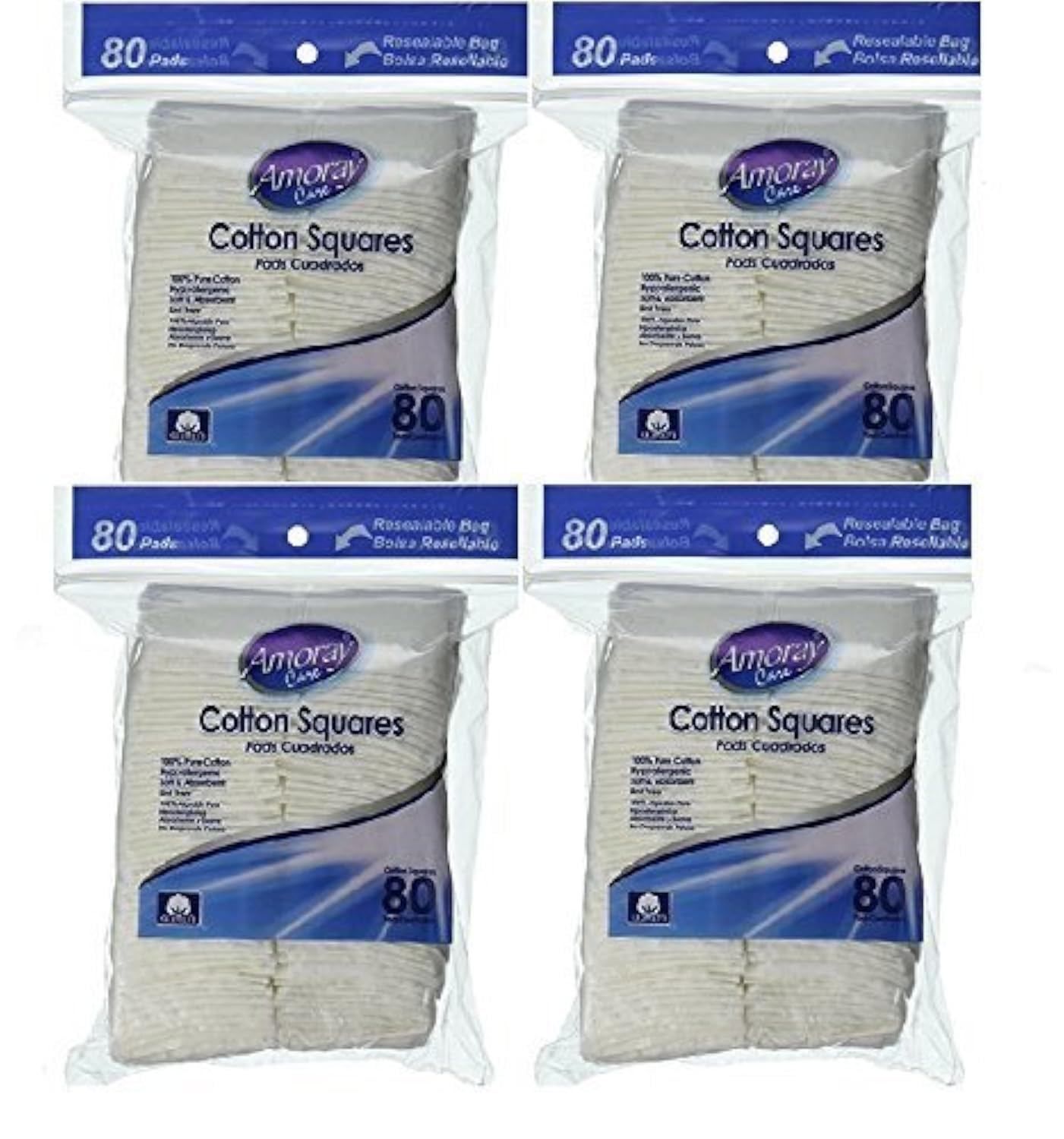 Amoray pure cotton square for Baby Care And Makeup Care and An Essential for Any Household, 4 pack of 80 count total 320 count