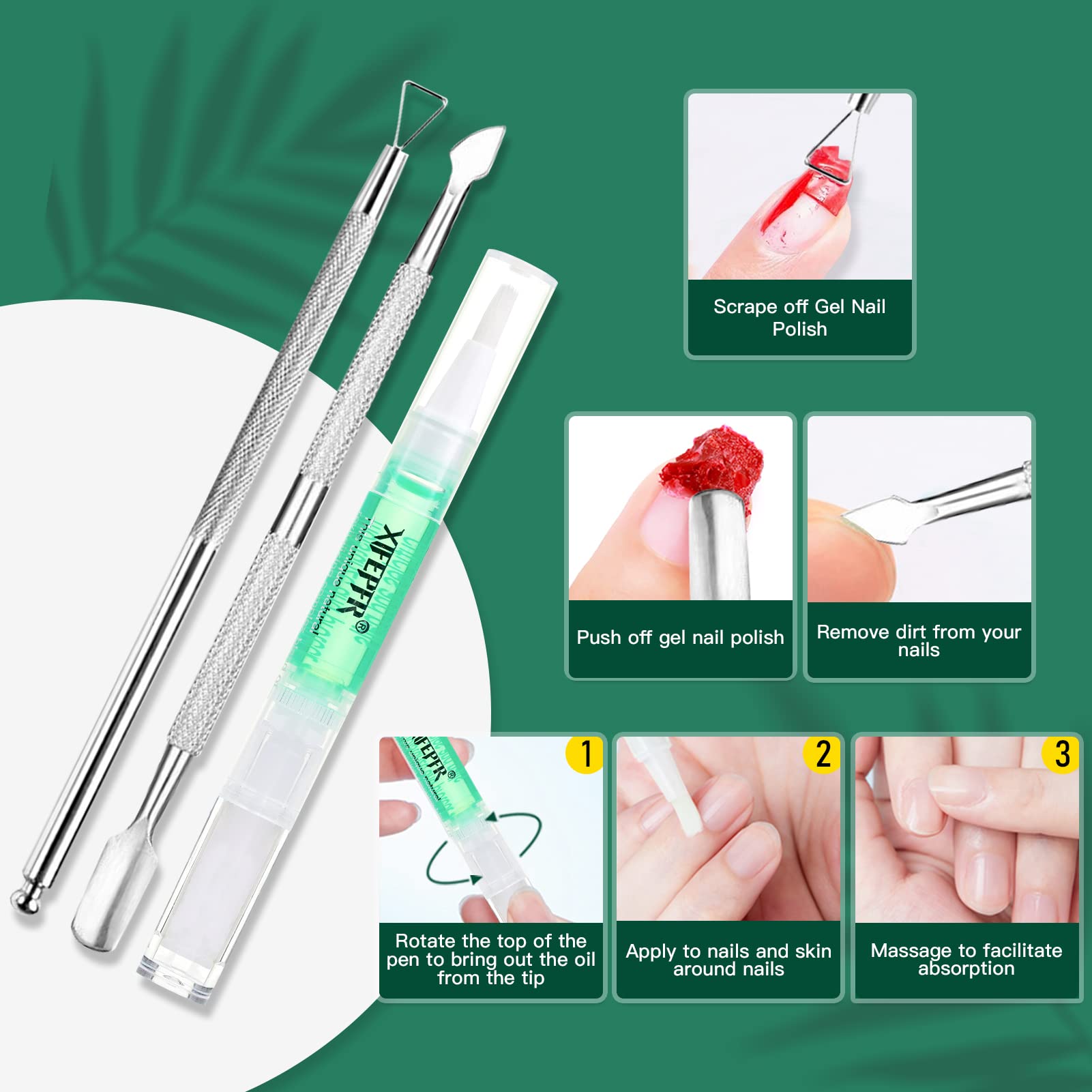 Xifepfr Gel Nail Polish Remover Kit, 2 Pack Gel Polish Remover With Liquid Latex, Nail Buffer And File, Cuticle Tool, Magic Gel