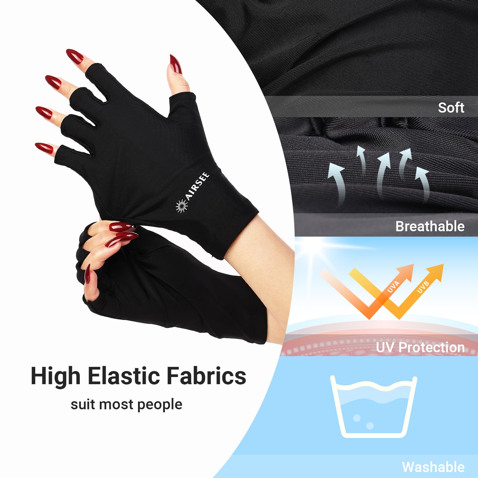 Airsee Breathing Uv Gloves For Nail Gel,Professional Upf50+ Protection Gloves For Uv Lamp, Ice Silk Cloudy Soft Fingerless Glove