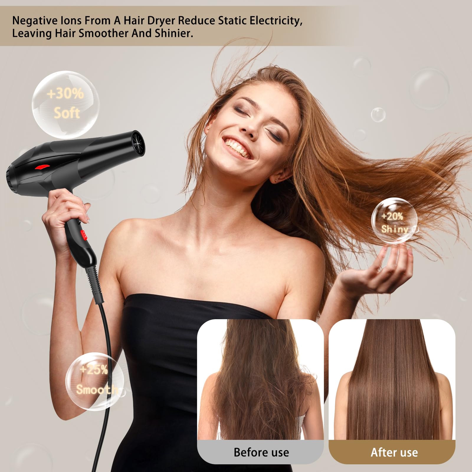 Hair Dryer Professional Ionic Salon Hair Dryer 2400W Powerful Fast-Drying Blue Light Ionic Hair Dryers With Diffuser, Ac Motor C