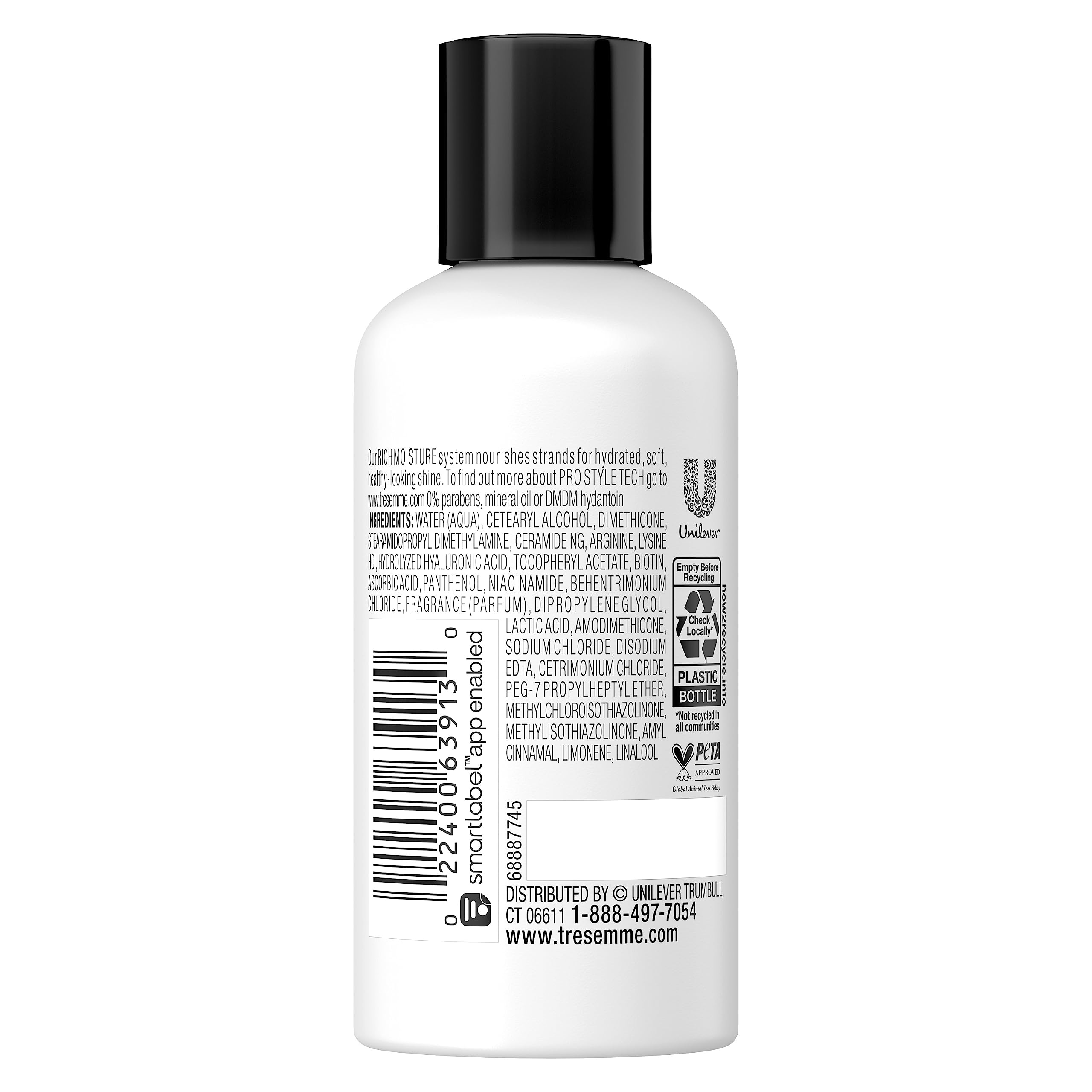 Tresemm   Conditioner Moisture Rich - Ceramide + Hyaluronic Acid, Travel-Size Conditioner For Damaged Hair, Moisturizing Conditi