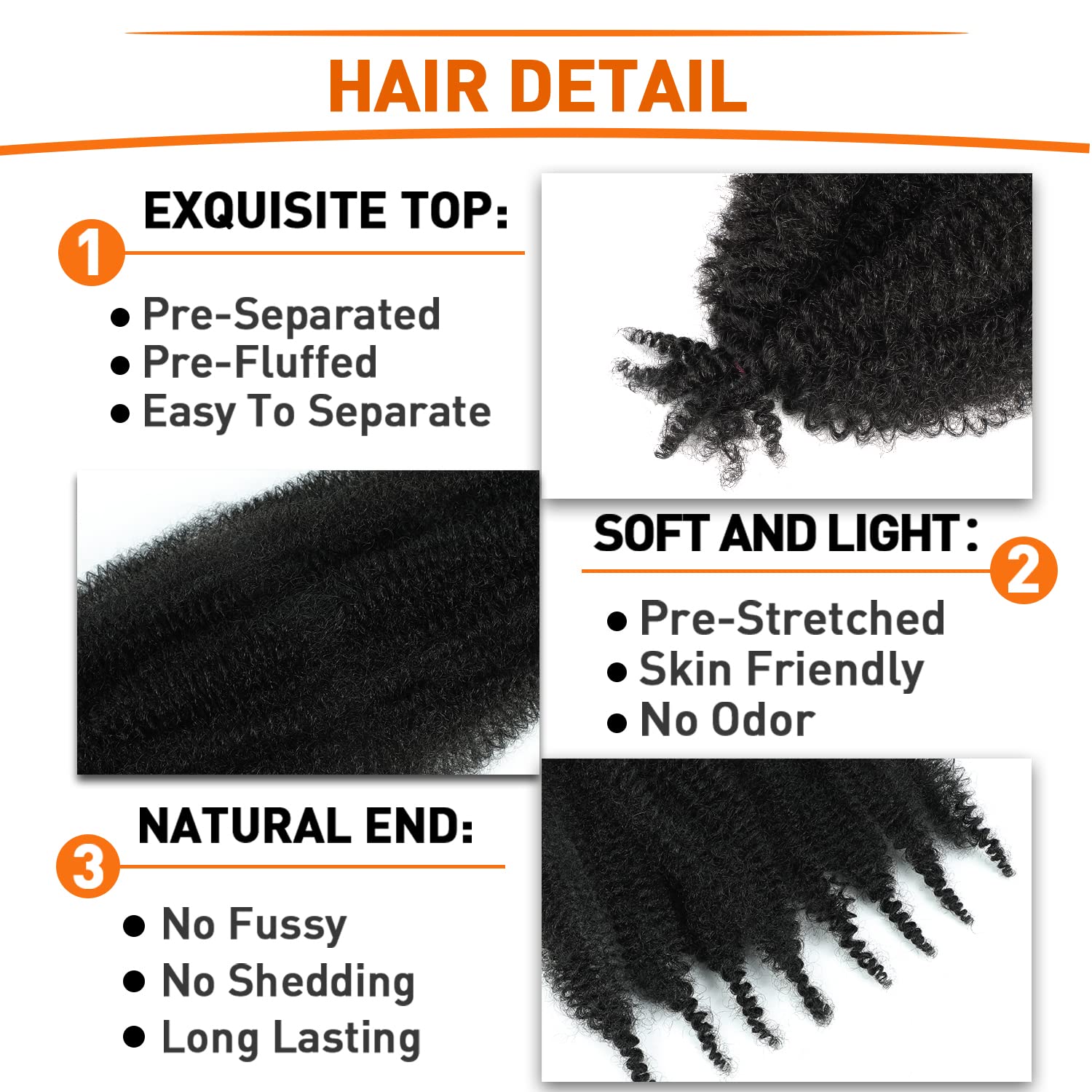 Springy Afro Twist Hair 8 Inch 6 Packs Black Color Pre Fluffed Marley Twist Braiding Hair For Black Women (8 Inch, 6 Packs, 1B)