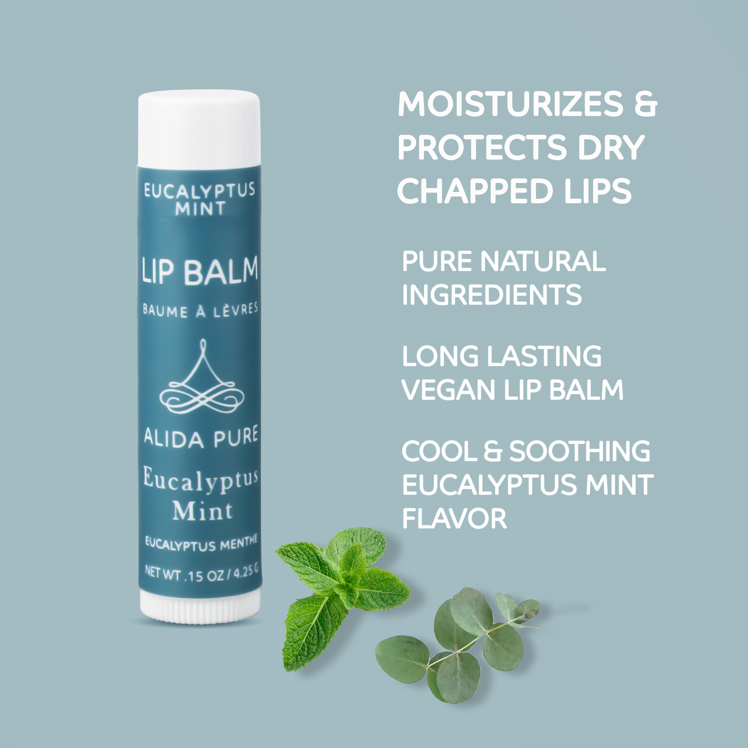 Alida Pure Eucalyptus Mint Lip Balm Collection, Vegan Lip Balm Set, Beeswax Free, With Avocado Oil, Organic Jojoba Oil, And Vita