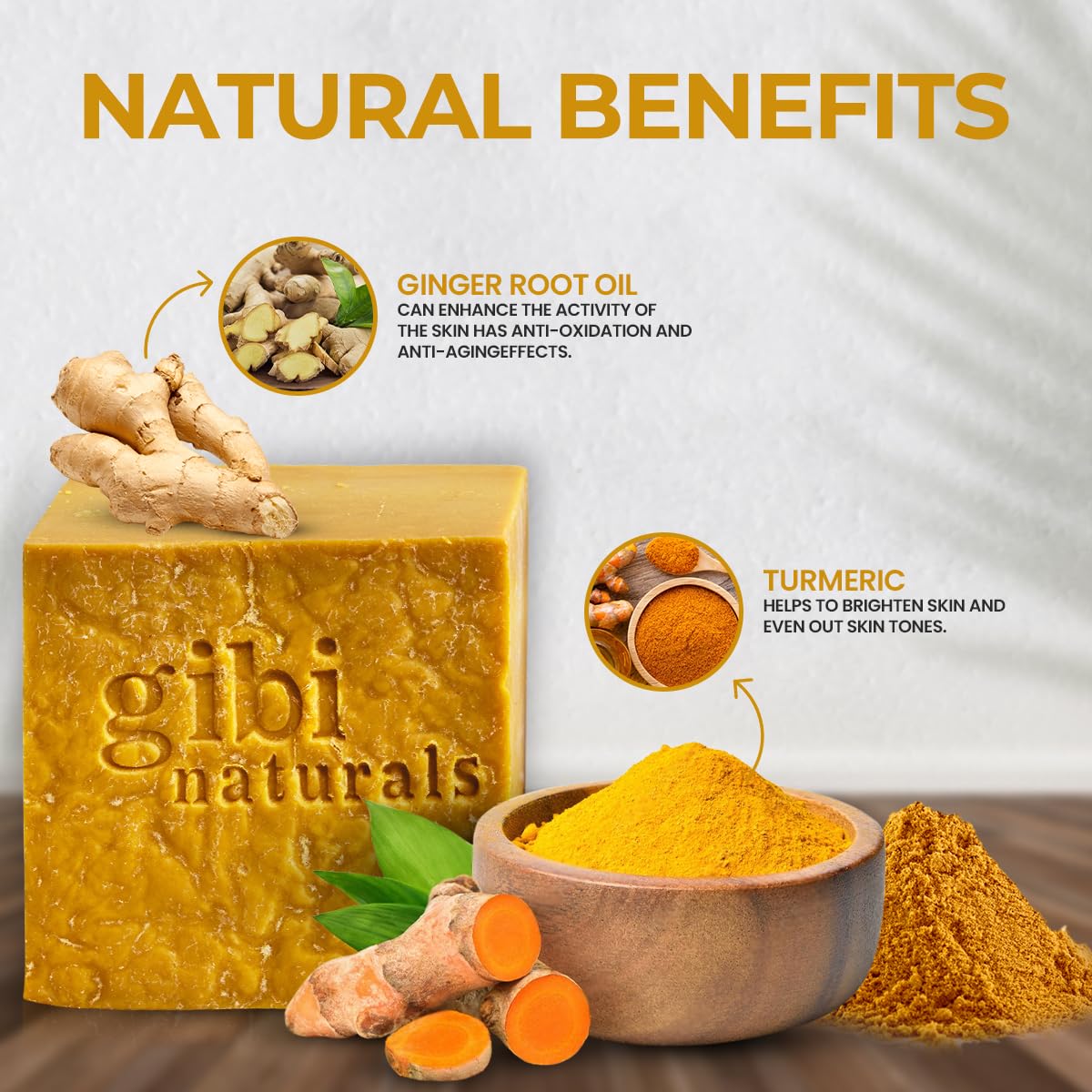 Gibi Turmeric Soap Bar For Acne & Dark Spots - Moisturizing Ginger & Turmeric Soap For Face & Body - Cleanses & Hydrates All Ski