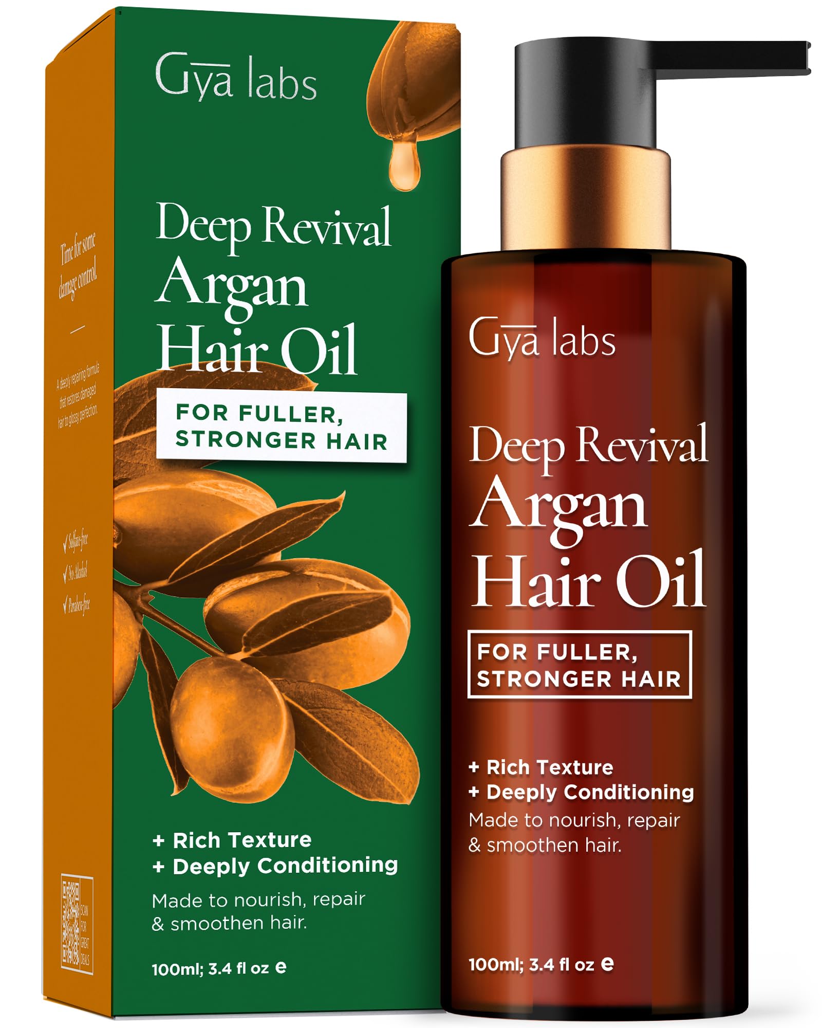Gya Labs Deep Revival Argan Hair Oil for Hair Growth - Premium Argan Oil for Hair Damage & Frizz Control - Scalp Health, Strengt