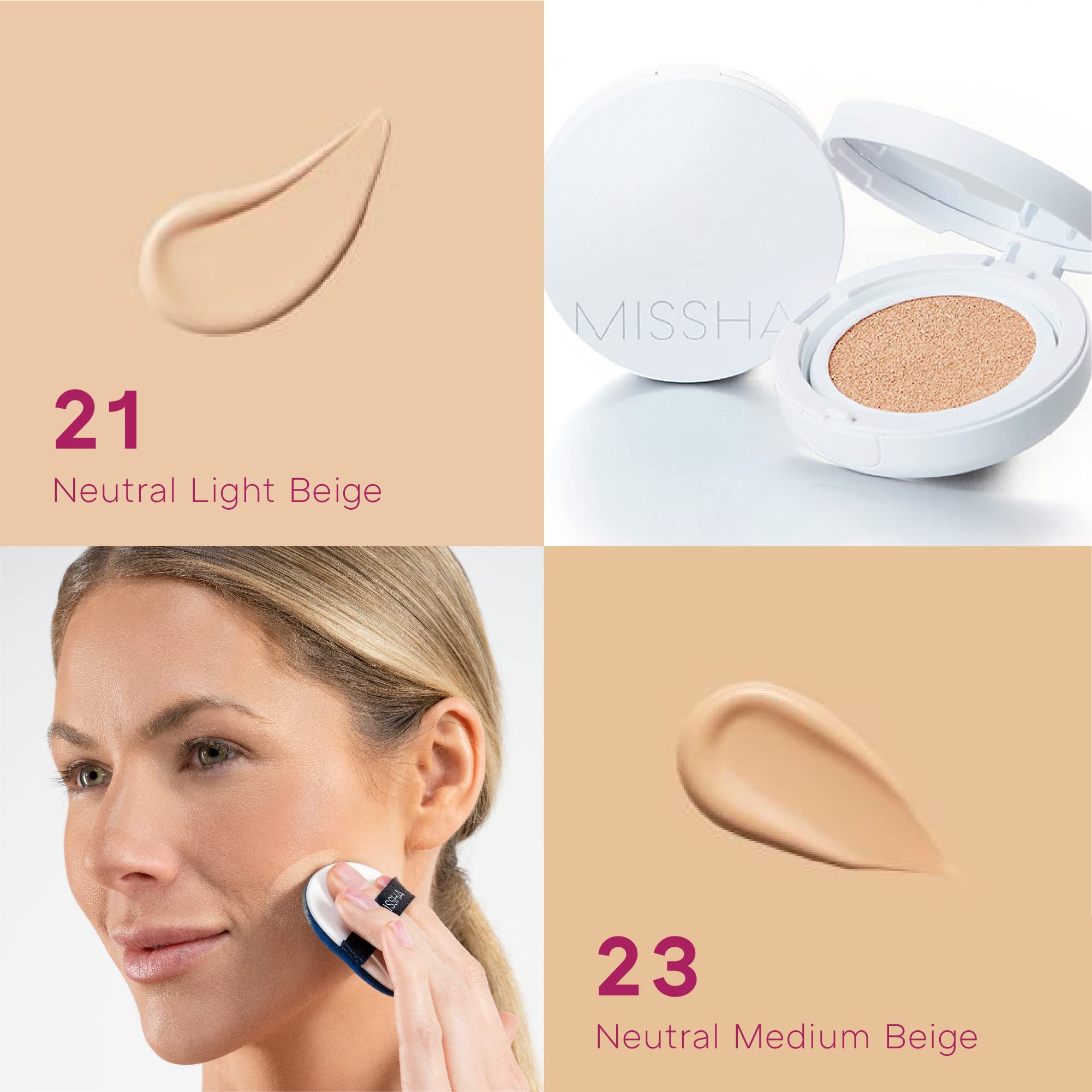 Missha Magic Cushion Moist Up No. 21 Light Beige For Bright Skin, Hydrating 3-In-1 Moisture Korean Cushion Foundation, Long-Last