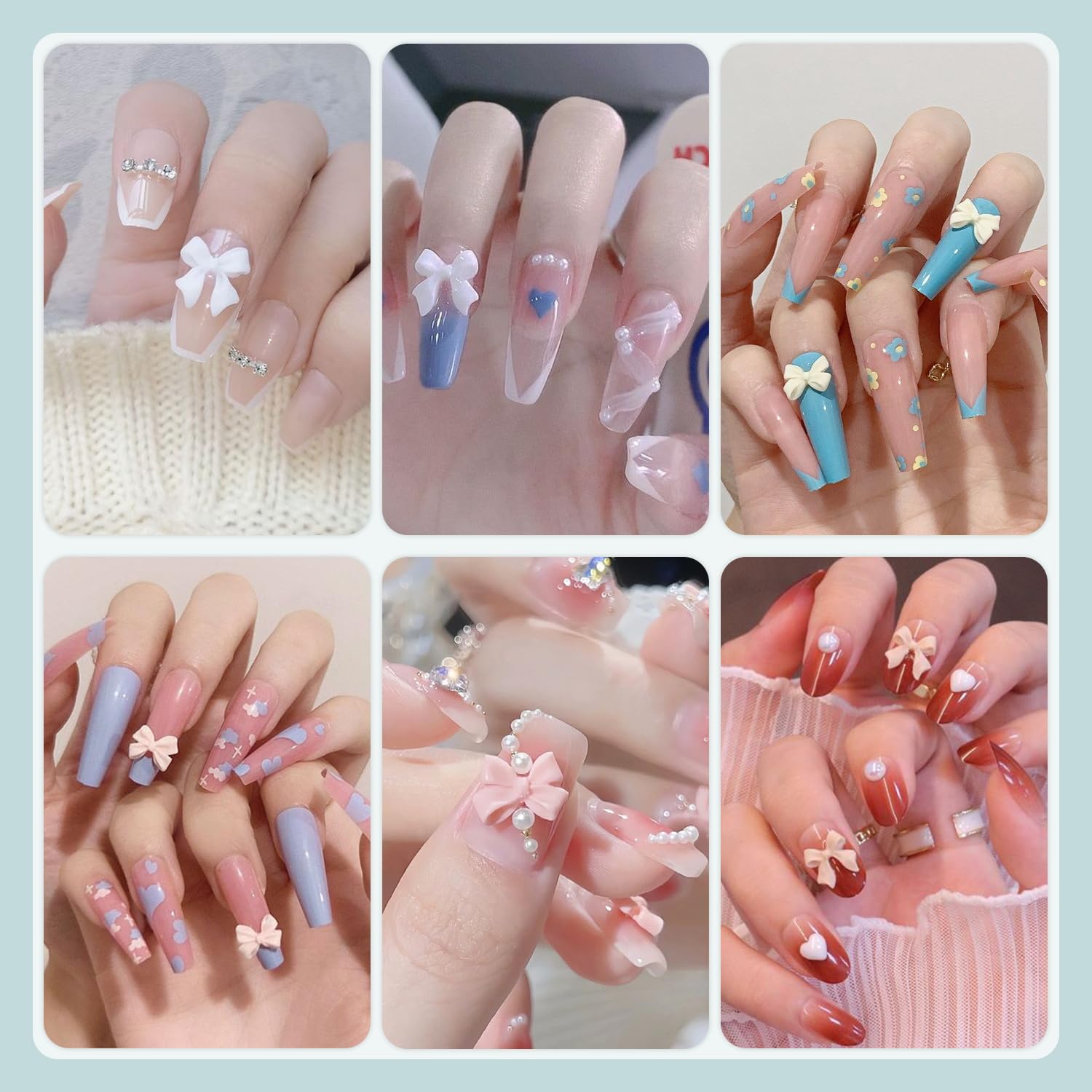 600 Pcs 3D Nail Charms And Flatback Pearls #7, 4 Colors Bow + Pink&White Star Heart Moon Cute Charms + 2-6Mm White Pearls For Na