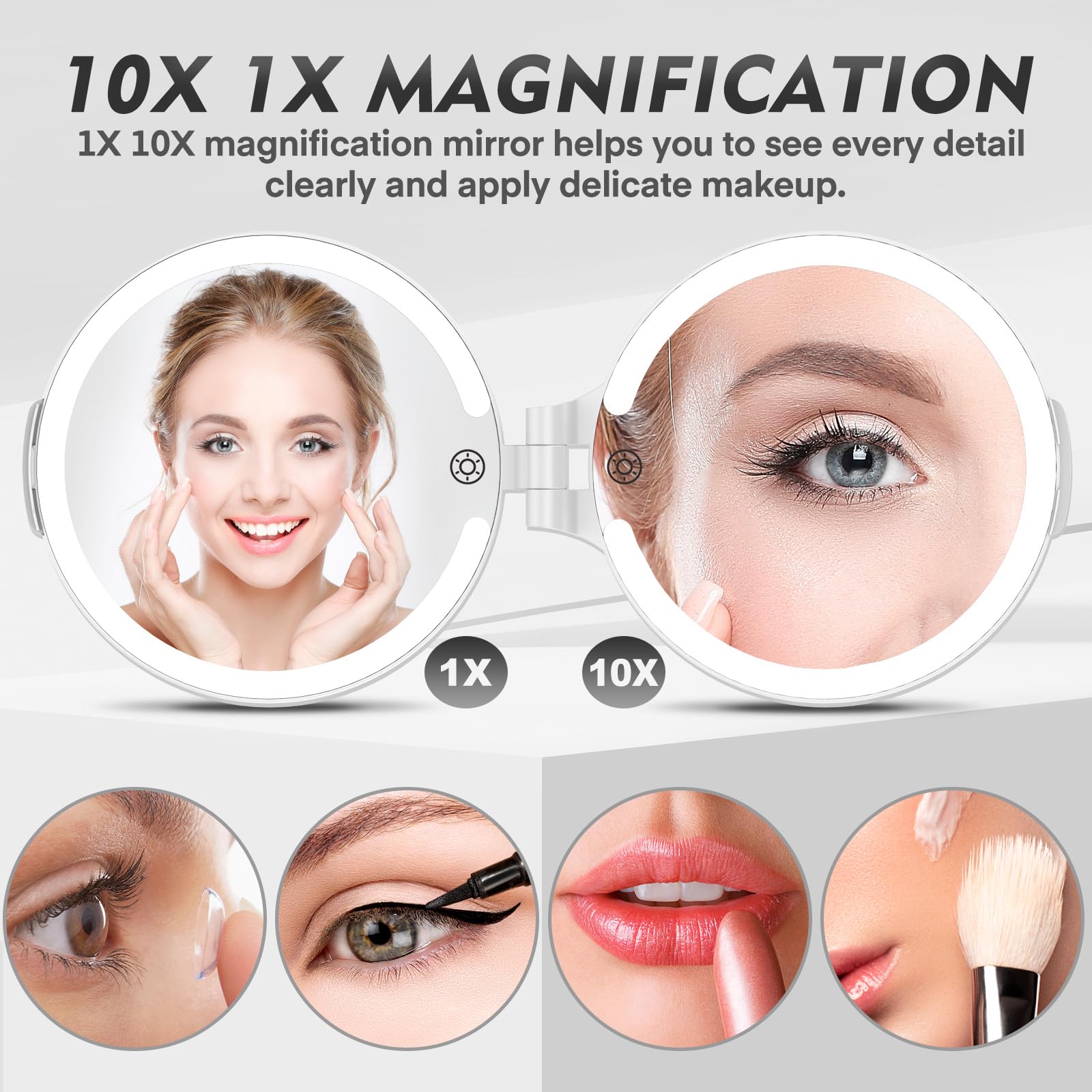Funtouch 7'' Travel Magnifying Mirror With Lights, Rechargeable Portable 1X/10X Makeup Mirror For Travel Essential, For Women