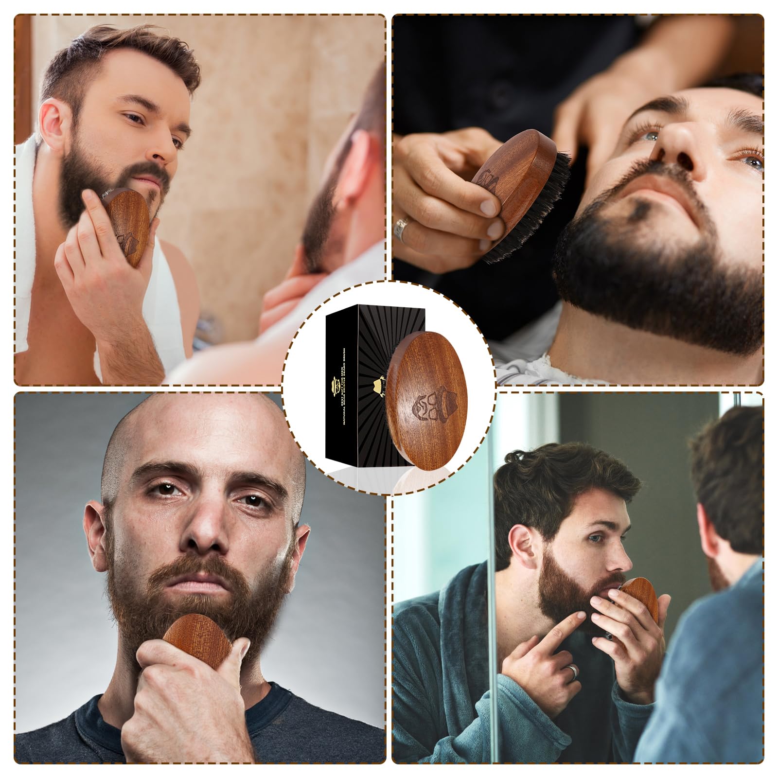 Sosoon Beard Brush For Men, 100% Pure Boar Bristle Beard Brush, Beard Grooming Set Including Beard Comb, 2 Pcs Mustache Scissors