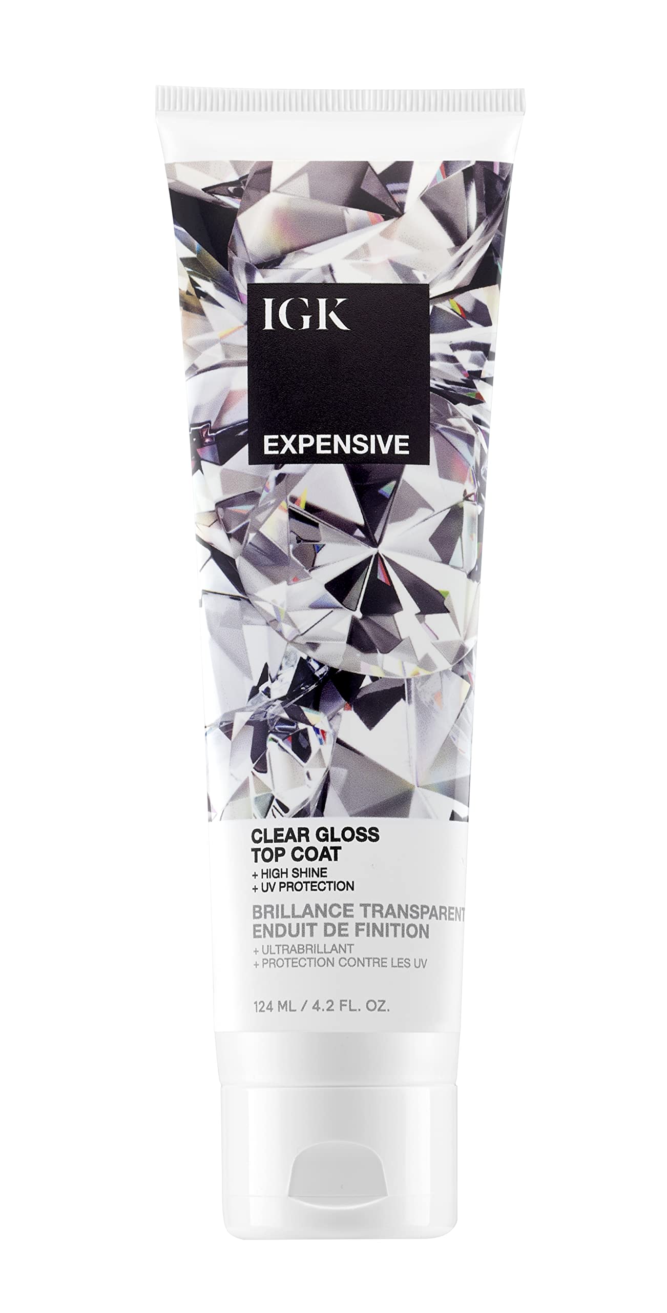 IGK EXPENSIVE Clear Gloss Top Coat - 4.2 Oz, Shine & Strengthen, Vegan & Cruelty Free, Clear Finish for Smooth Hair
