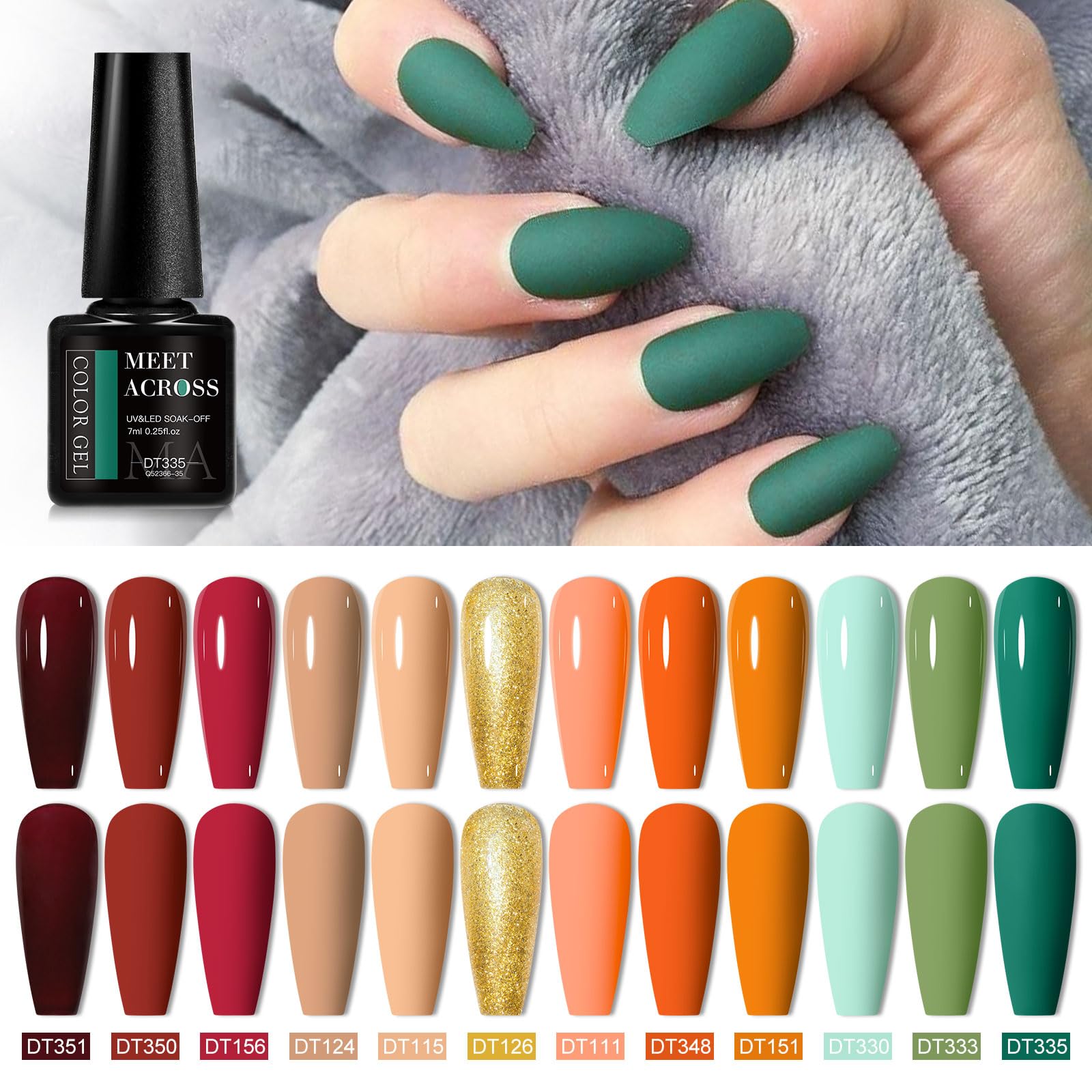 Meet Across 12Pcs Gel Nail Polish Set,Soak Off Uv Led Lamp Gel Nail Polish Kit,Fashion Shimmer Nail Art Design Gifts For Women M