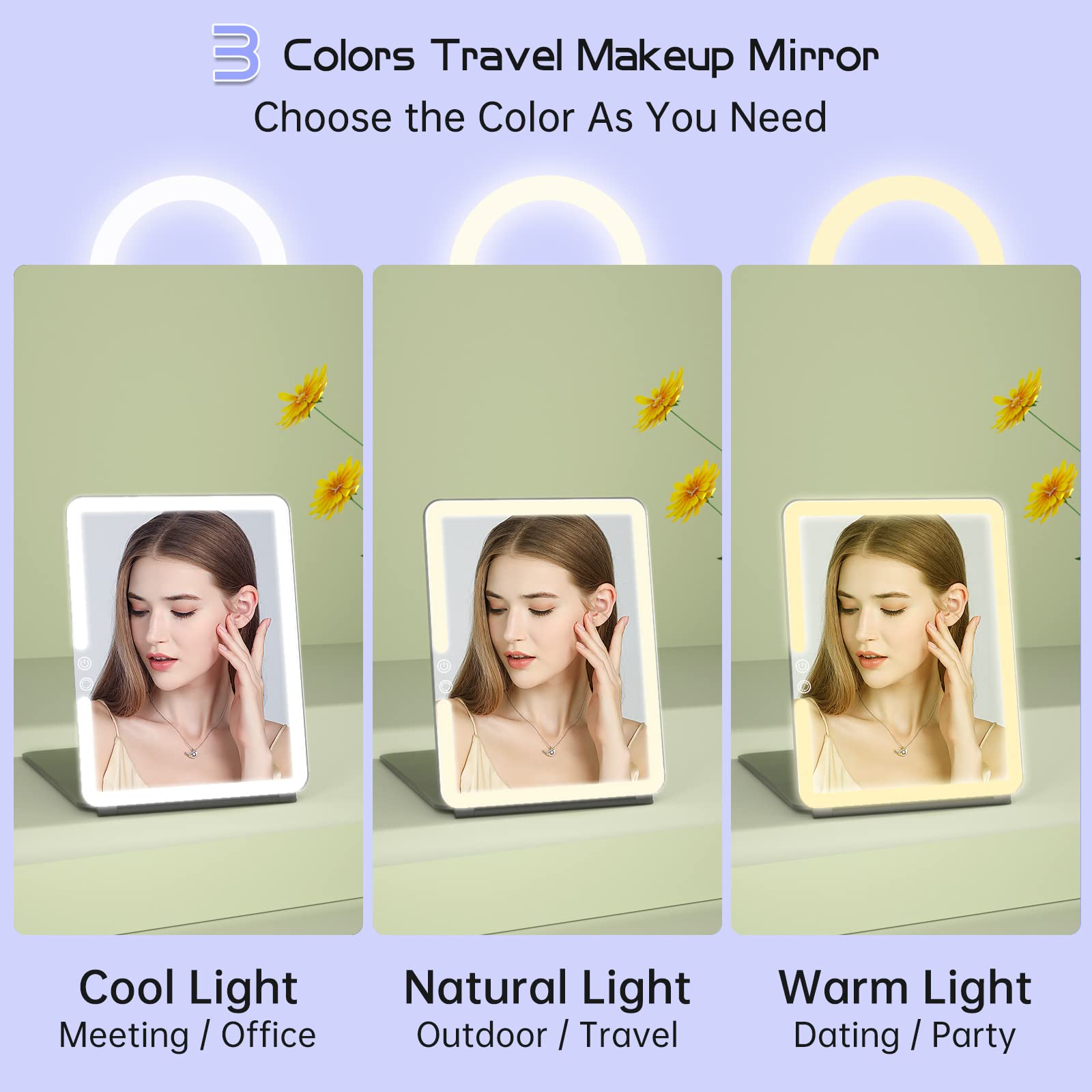 Funtouch 10X7.5 Inch Portable Large Travel Makeup Mirror With Lights, 1800Mah Rechargeable Lighted Makeup Mirror With 10X Magnif