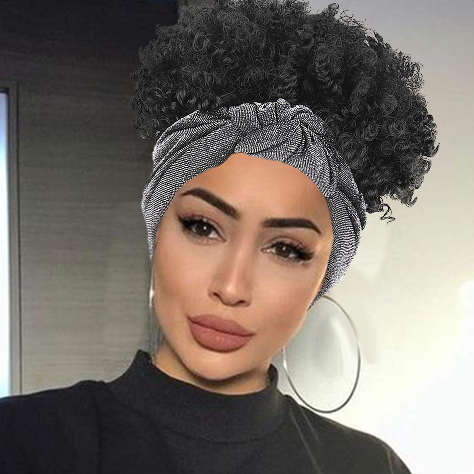 Aisaide Headband Wigs for Black Women Scarf Wigs, Short Kinky Curly Headband Black Wigs with Headband Attached Black Womens Wig 
