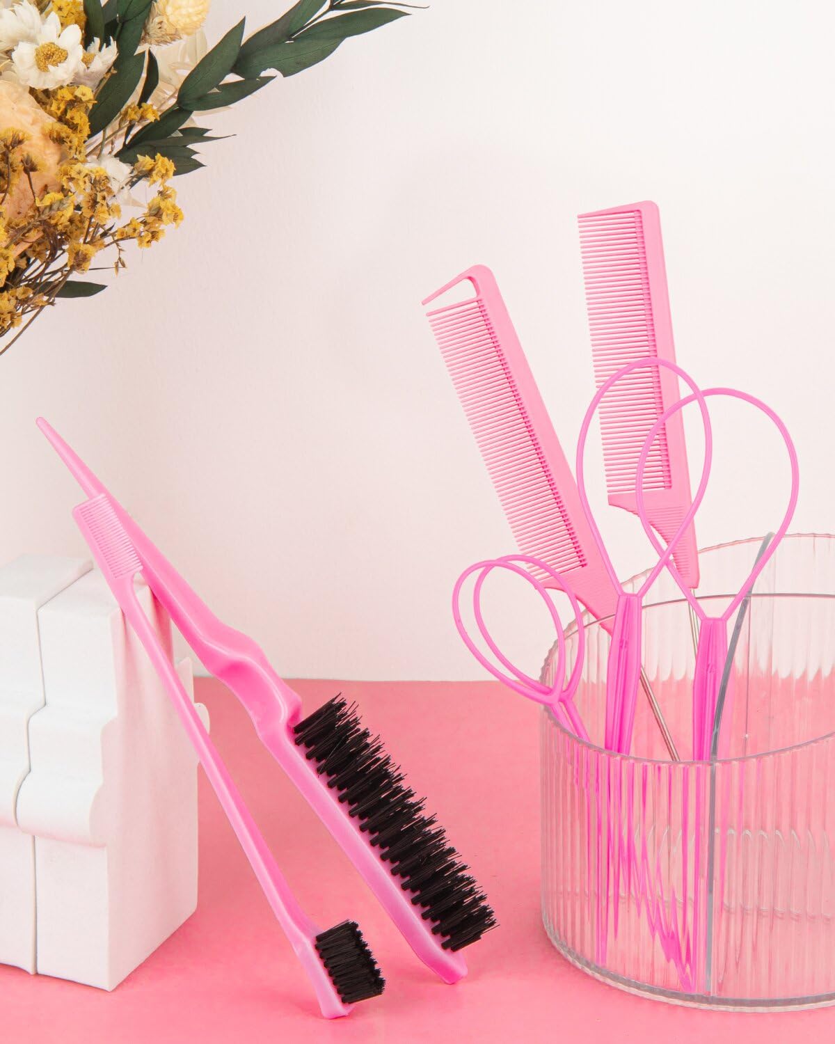 Aigee 8Pcs Hair Styling Combs Set Include 4Pcs Topsy Hair Tail Tools 2 Styles Of Rat Tail Comb,1Pcs Bristle Teasing Slick Back H