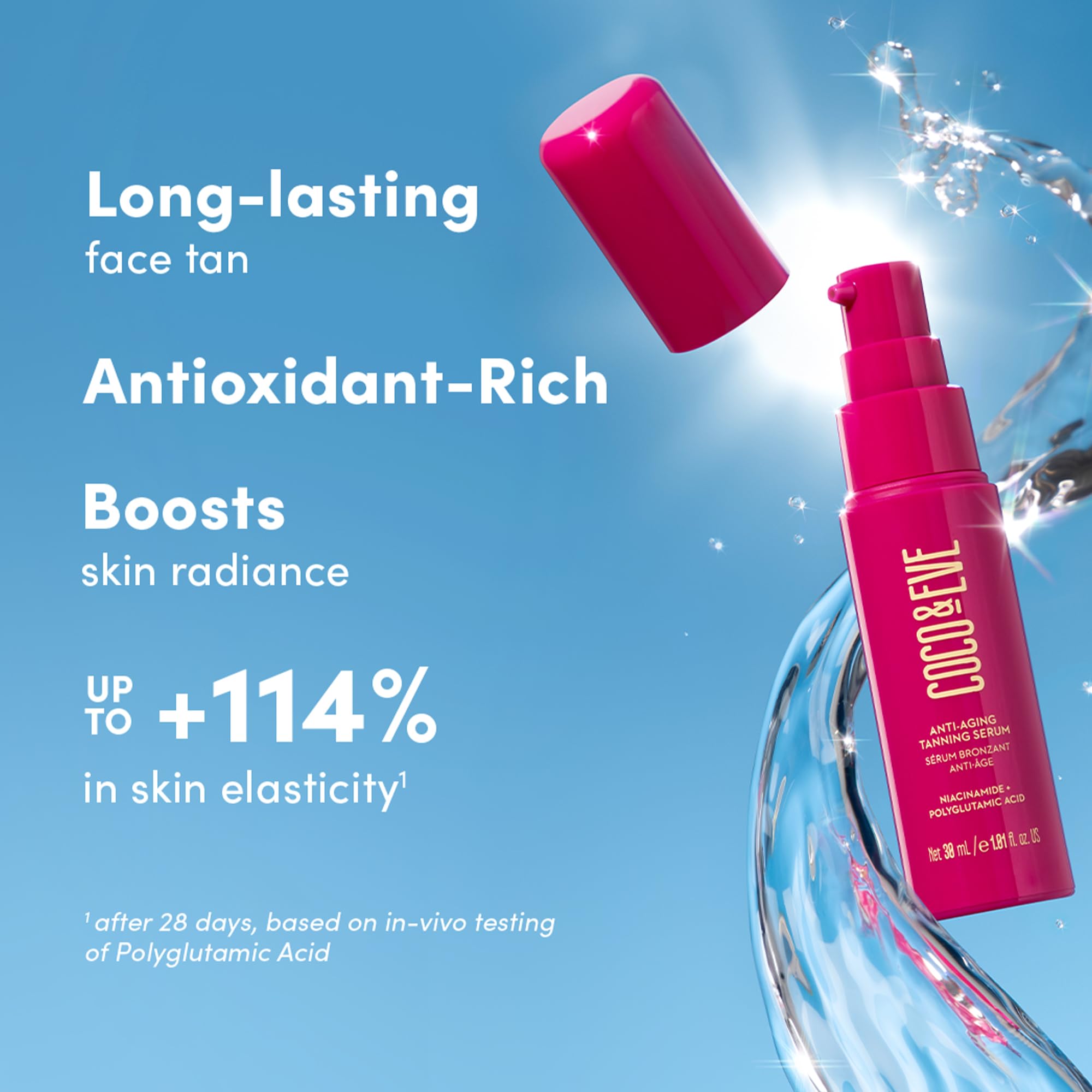 Coco & Eve Anti-Aging Tanning Serum - Face Tanner With Skincare Actives For Gradual, Hydrating Glow. Natural Self Tanning Bronze