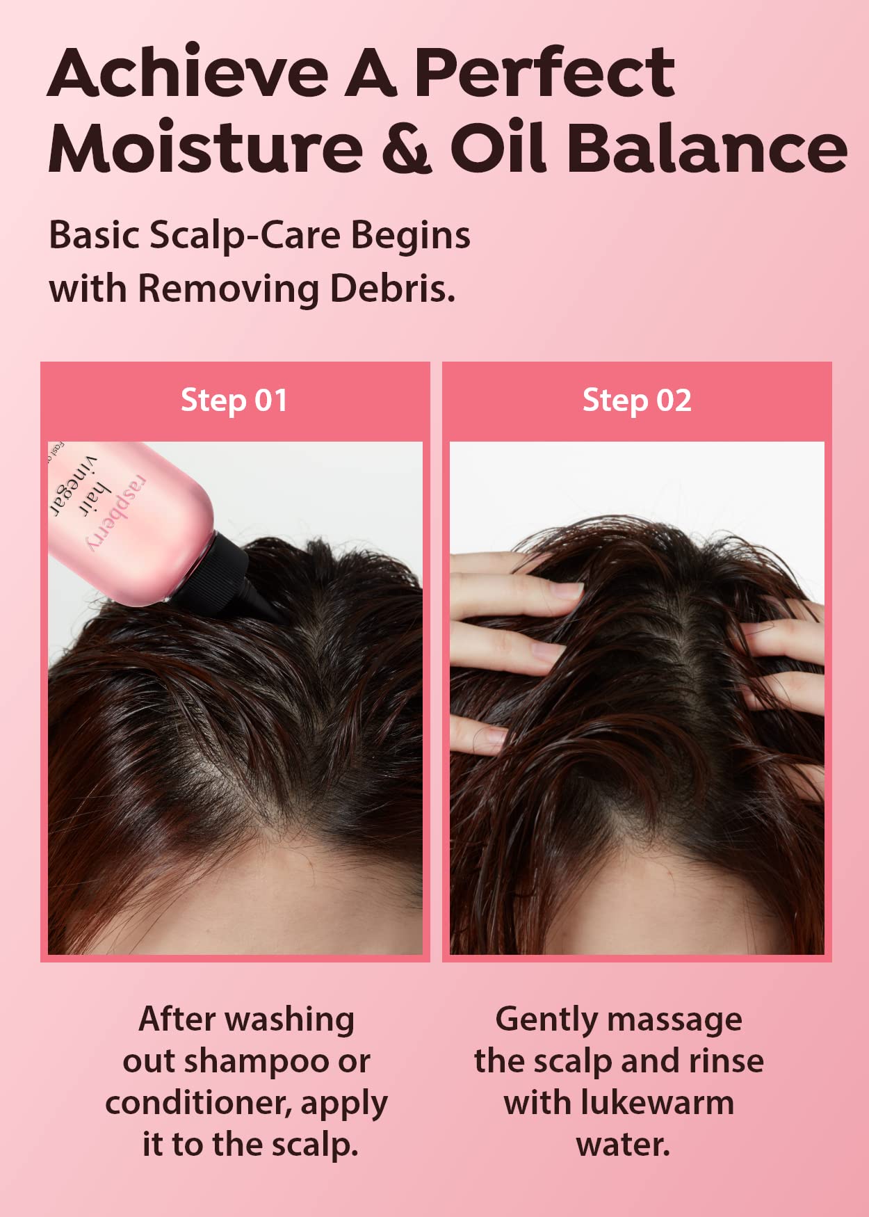Apieu Raspberry Hair Vinegar Rinse 6.76 Fl Oz - Scalp Treatment For Balanced Ph, Shiny Hair | Clarifies & Encourages Growth | Da